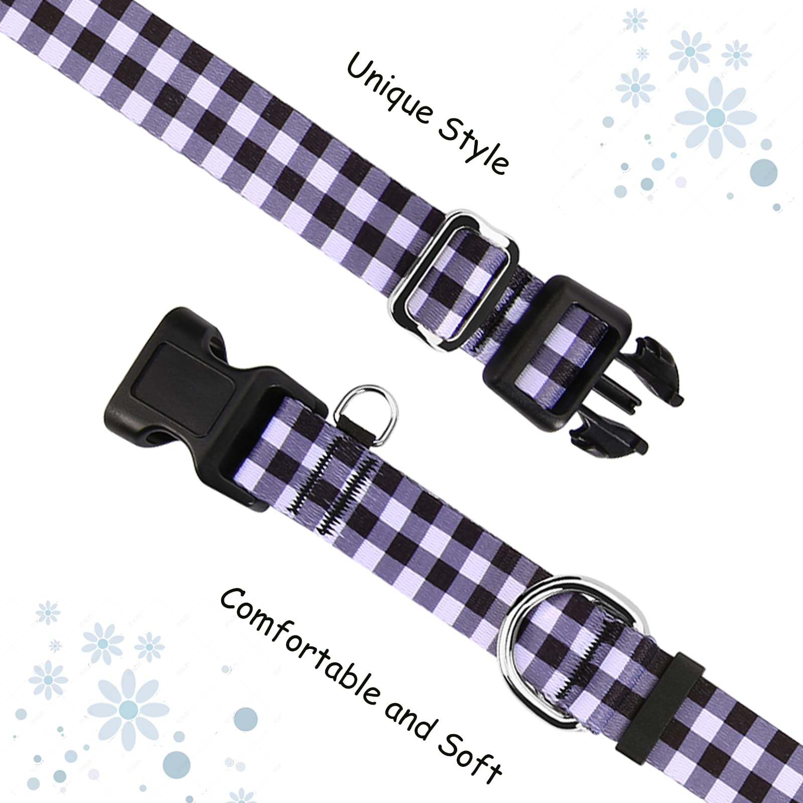 Fidohug Martingale Collar For Dogs With Buckle Adjustable Nylon Limited Slip Training Dog Collar (Black White Checkered, Medium)