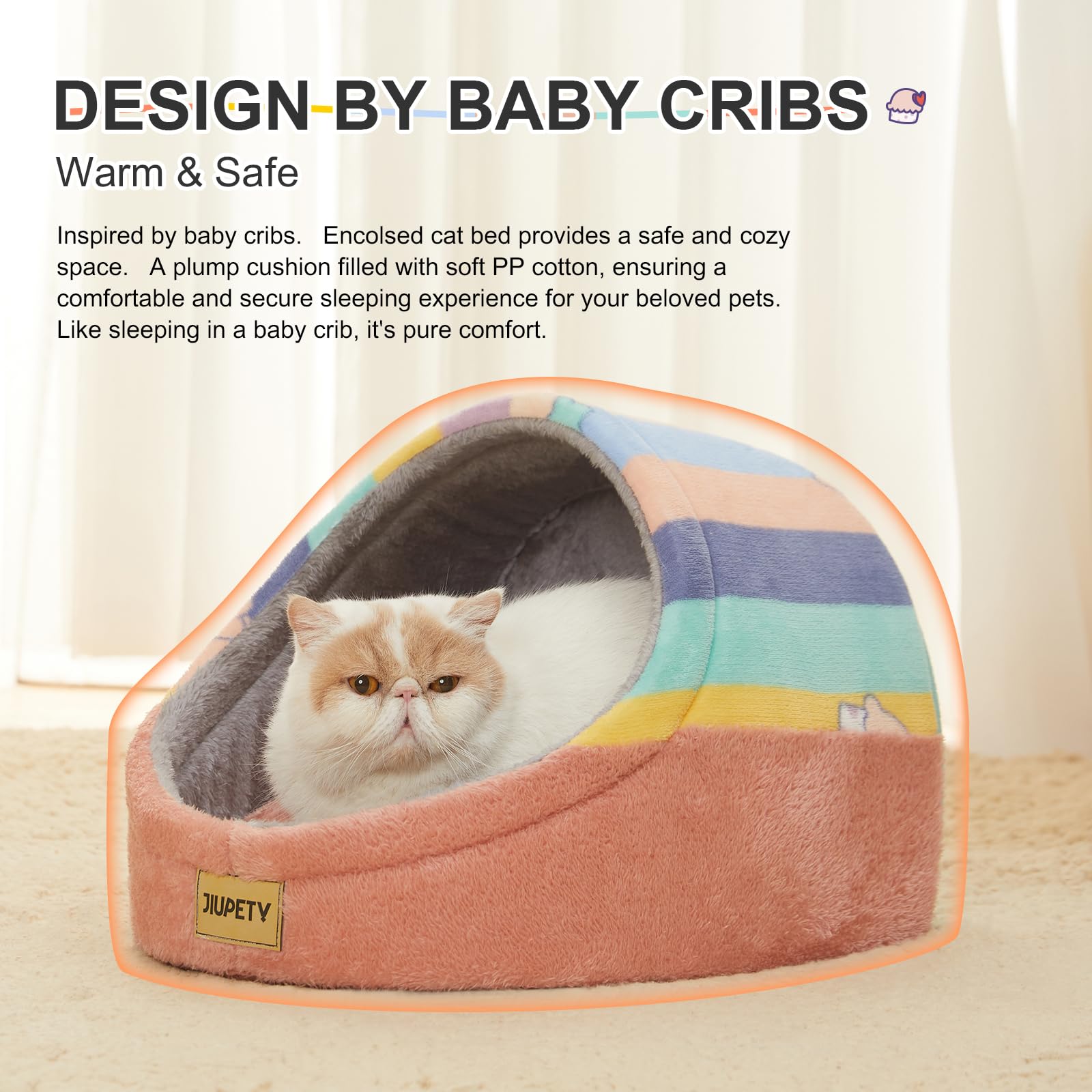 Jiupety Cute Cat Beds For Indoor Cats, Cat Cave Bed For Kittens, Hideaway Cat House & Tent With Anti-Slip Bottom, Washable Remov