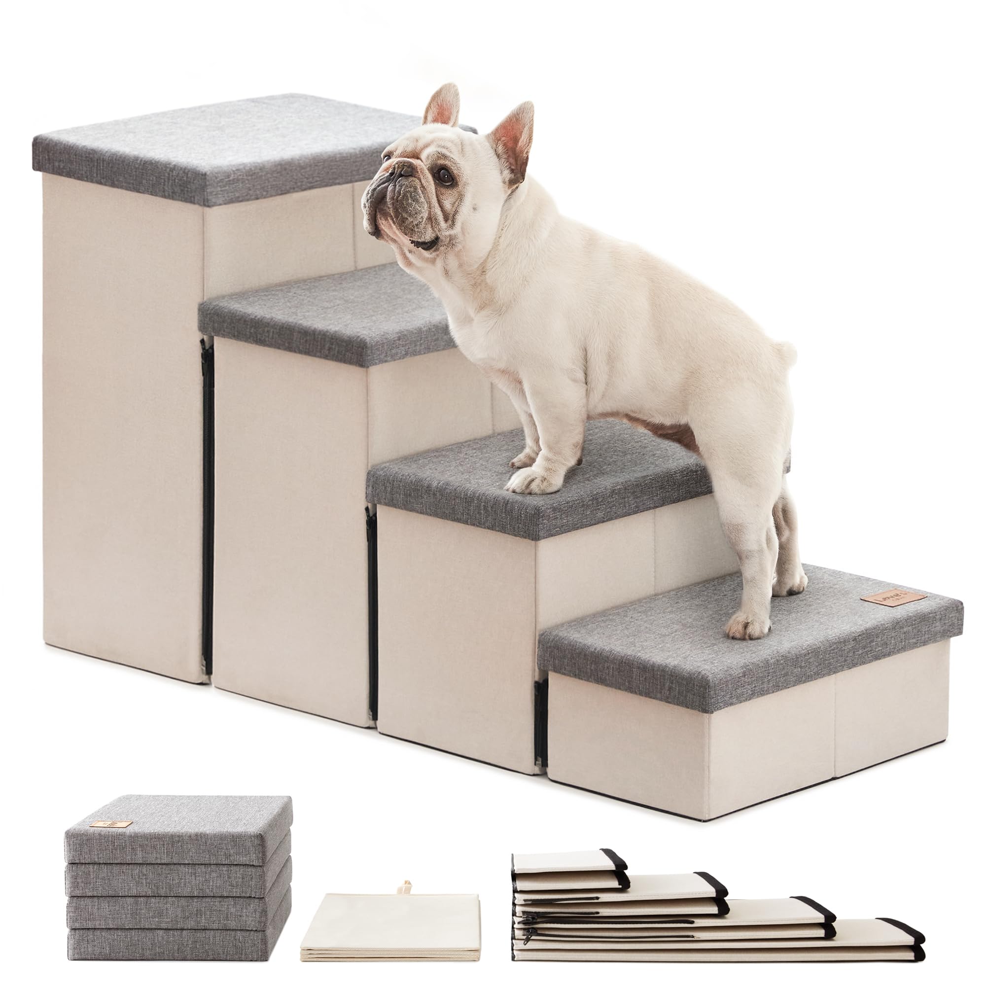 Love'S Cabin Dog Stairs For Small Medium Or Large Dogs With Storage And Adjustable Steps, Foldable Cat Steps For Bed Or Couch, 4