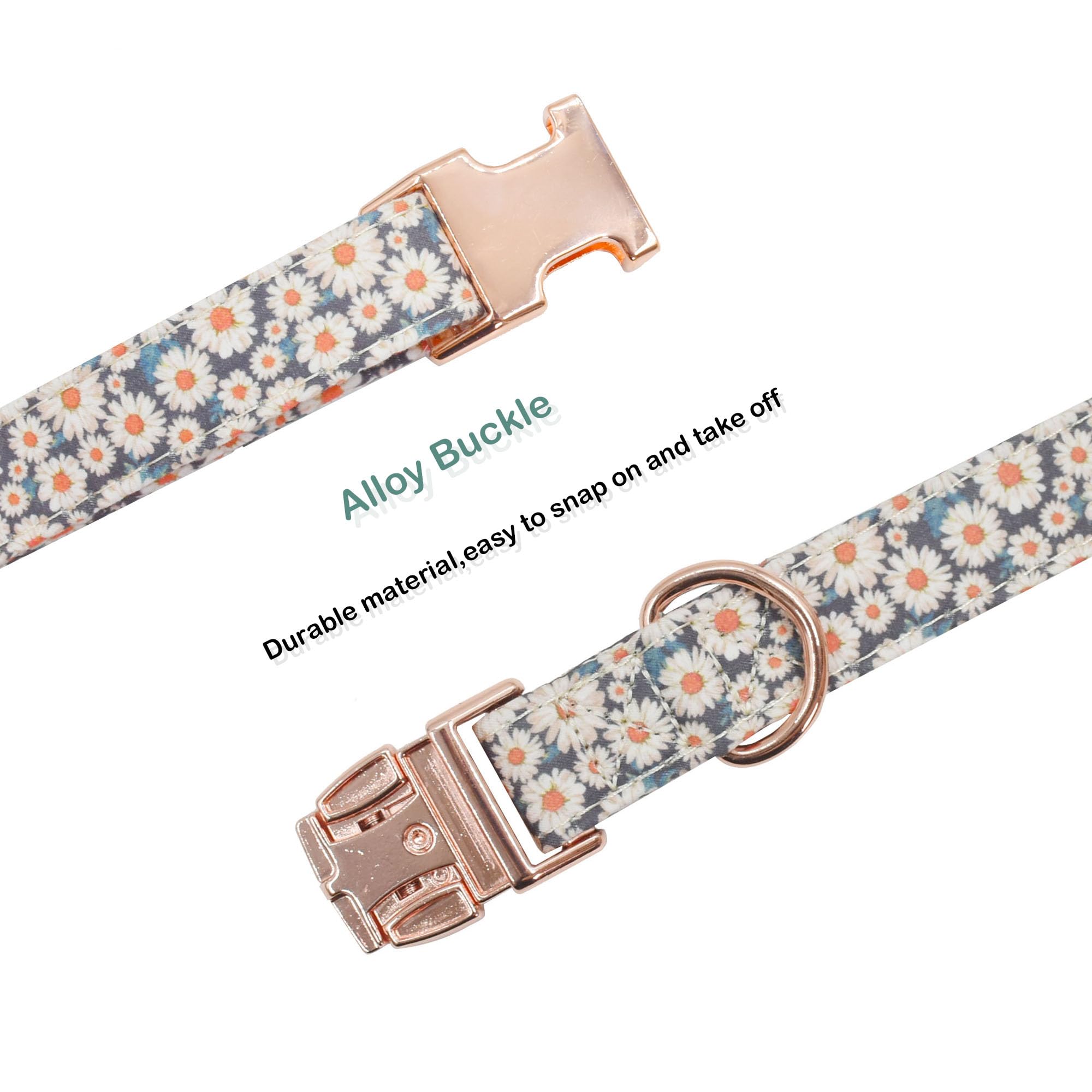 Cotton Dog Collar Metal Buckle Daisy Summer, Cute Adjustable Dog Collar Soft For Small Medium Large Boys Girls Dogs Durable (01-