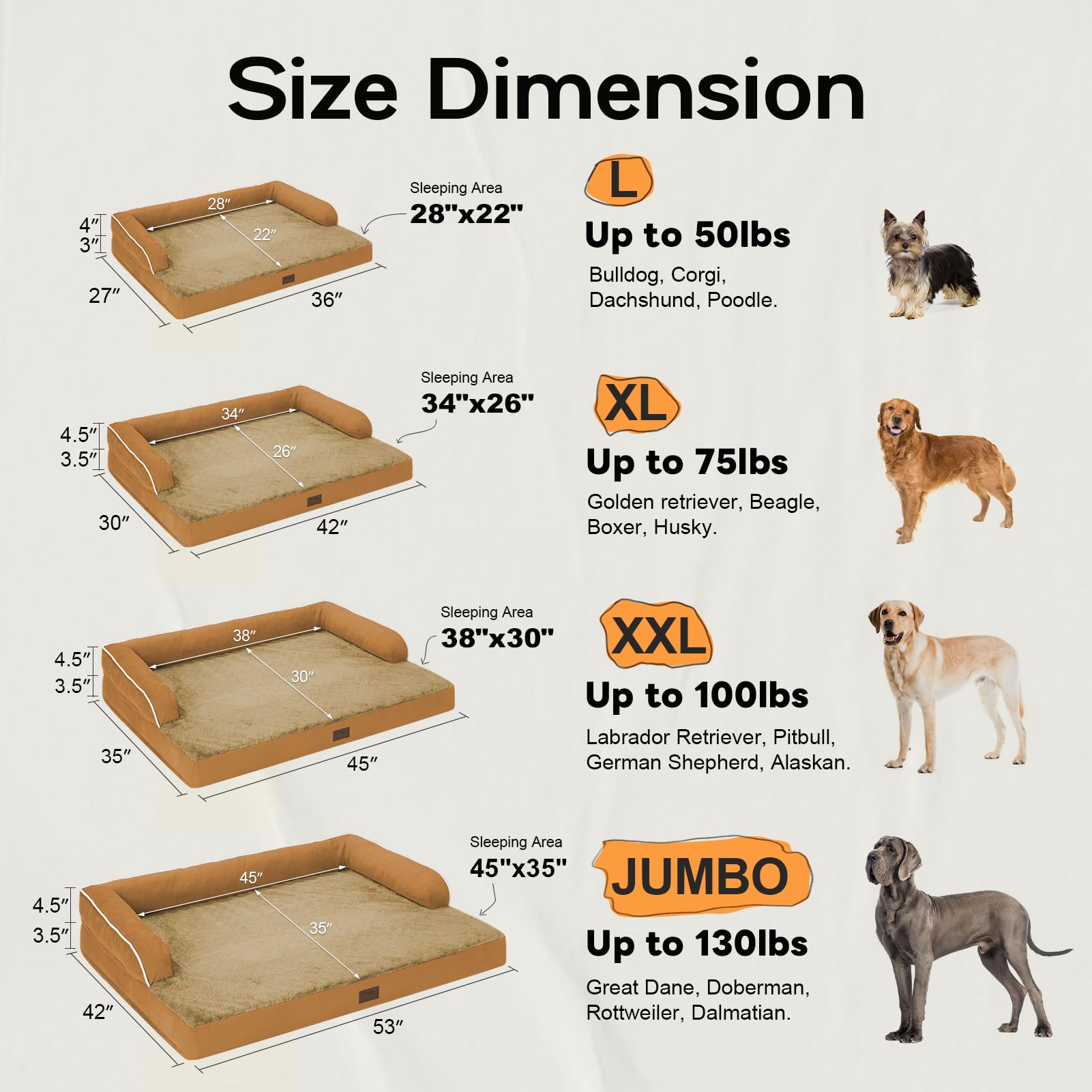 Large Dog Bed Orthopedic Washable, Orthopedic Dog Beds For Large Dogs, Washable Cover Removable Bolster And Non-Slip Bottom Pet