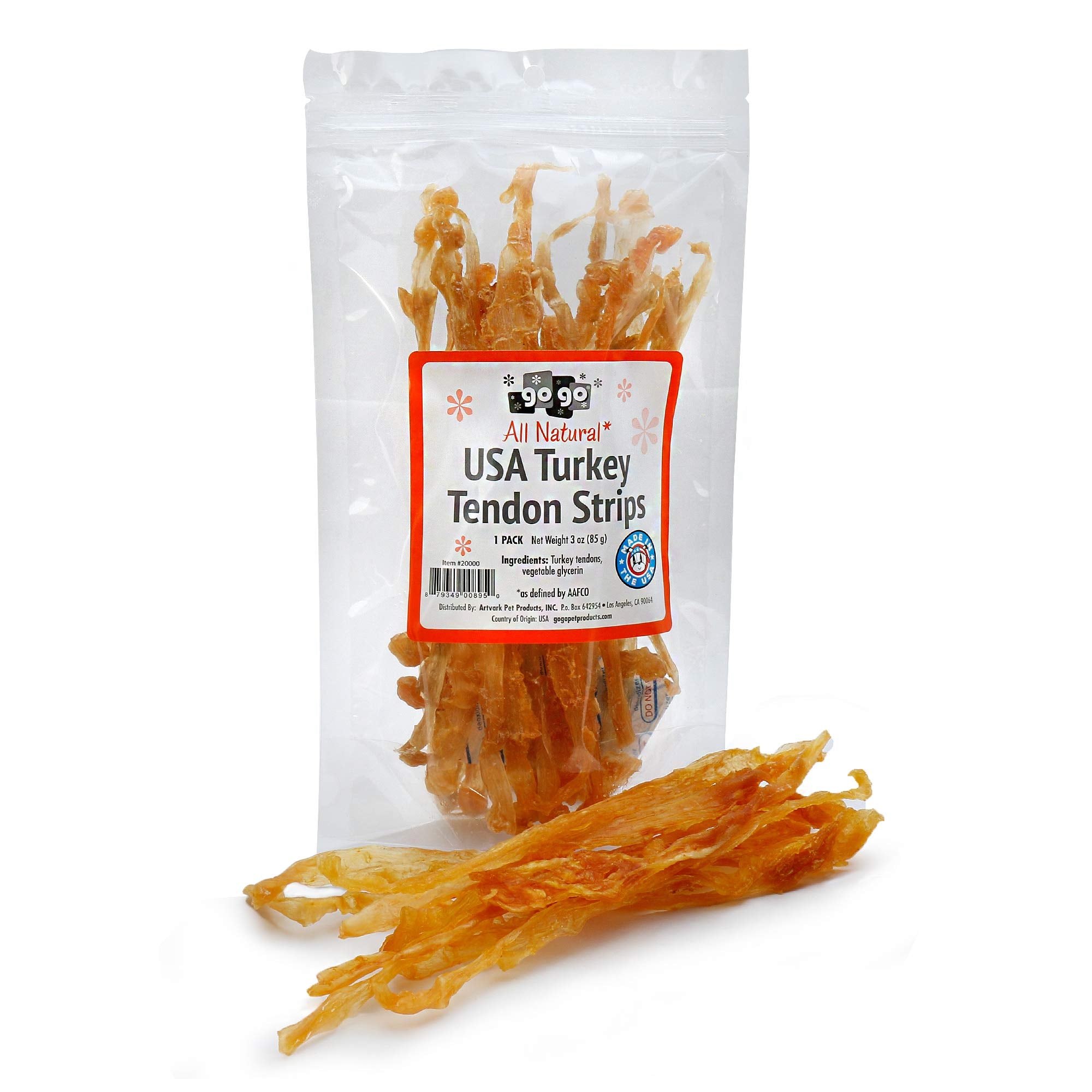 GOGO Turkey Tendon Strips Dog Chew Treats, 3oz, Made in USA, Pack of 1