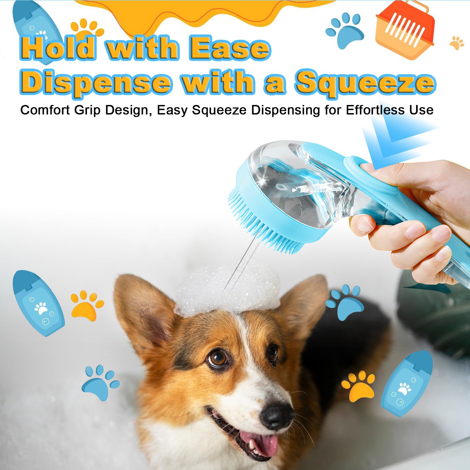 Peehss 3Pcs Dog Bath Brush, Dog Scrubber For Bath, Dog Shampoo Brush Bubble Maker, Dog Paw Washer, Dog Grooming Massage Brush Wi