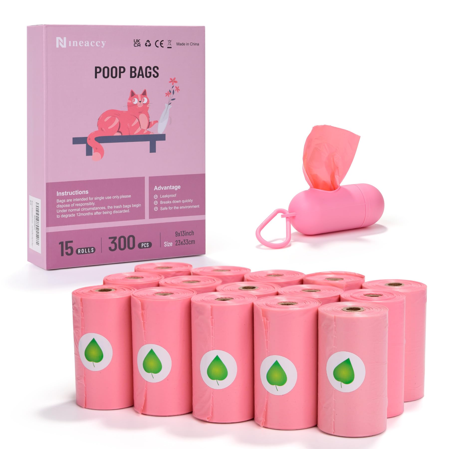 Wdfaack Biodegradable Pink Dog Poo Bags Lavender Scent With Dispenser - 300 Large Poop Bags, Extra Thicken Strong Corn Starch Bl