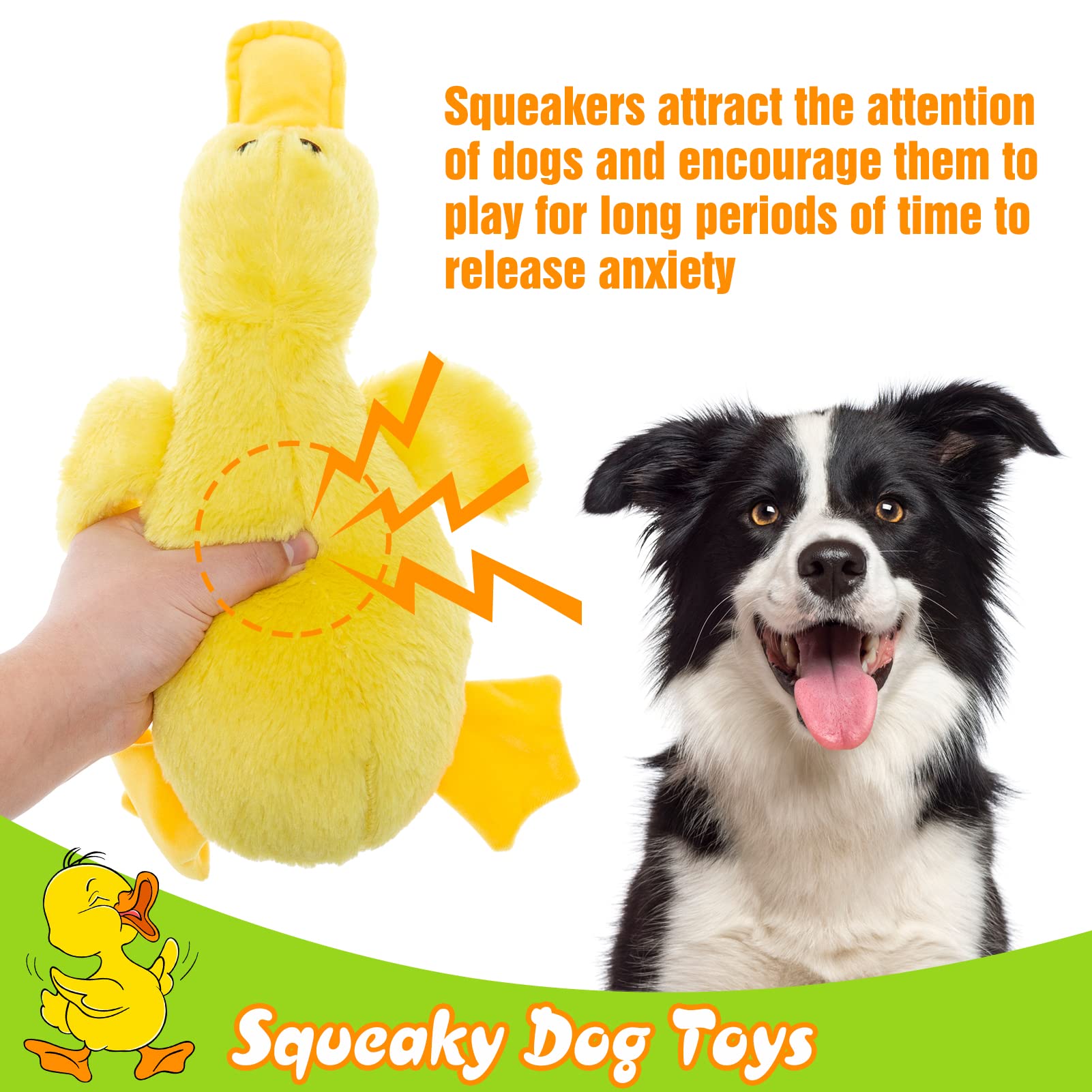 Expawlorer Plush Squeaky Duck Dog Toy - Soft Stuffed Cute Duck, Best Birthday Gift Interactive Filled Chew Toys For Small Medium Large Dogs Puppy Biting Training Teething, Yellow Large