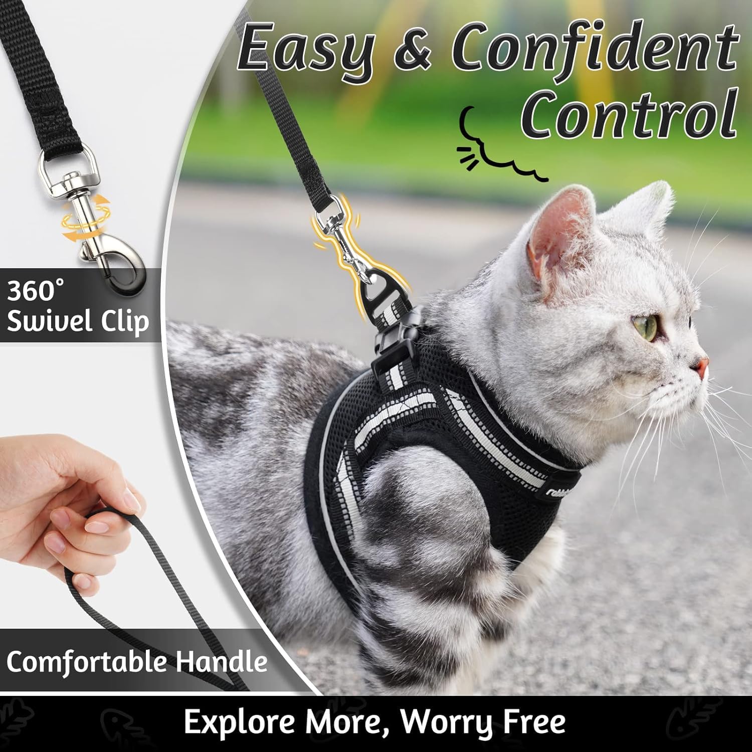 Rabbitgoo Cat Harness And Leash Set For Walking Escape Proof, Adjustable Soft Kittens Vest With Reflective Strip For Cats, Comfortable Outdoor Vest, Bright Yellow, M