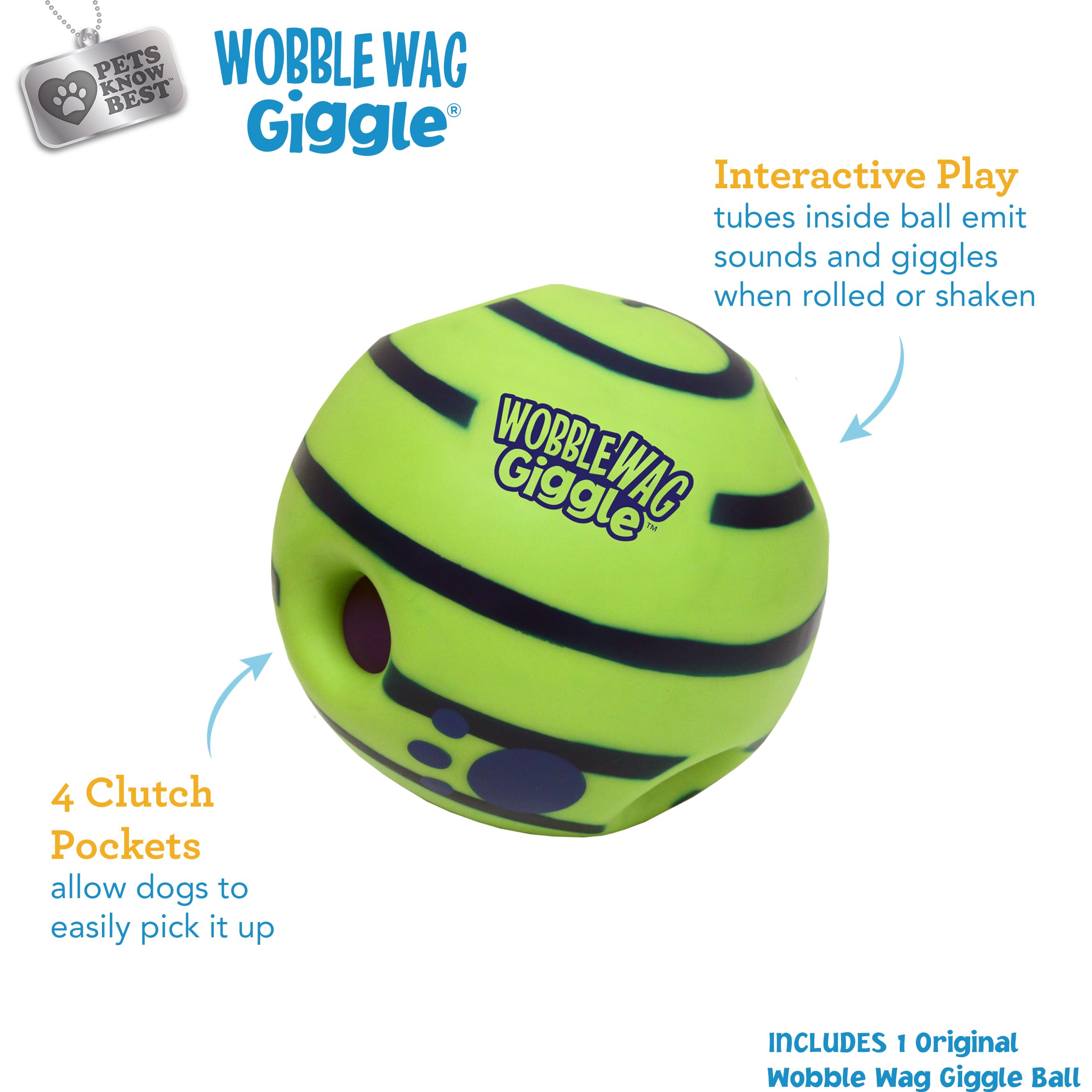Wobble Wag Giggle Ball - Interactive Green Dog Toy with Fun Giggle Sounds for Playtime - As Seen On TV, One Size