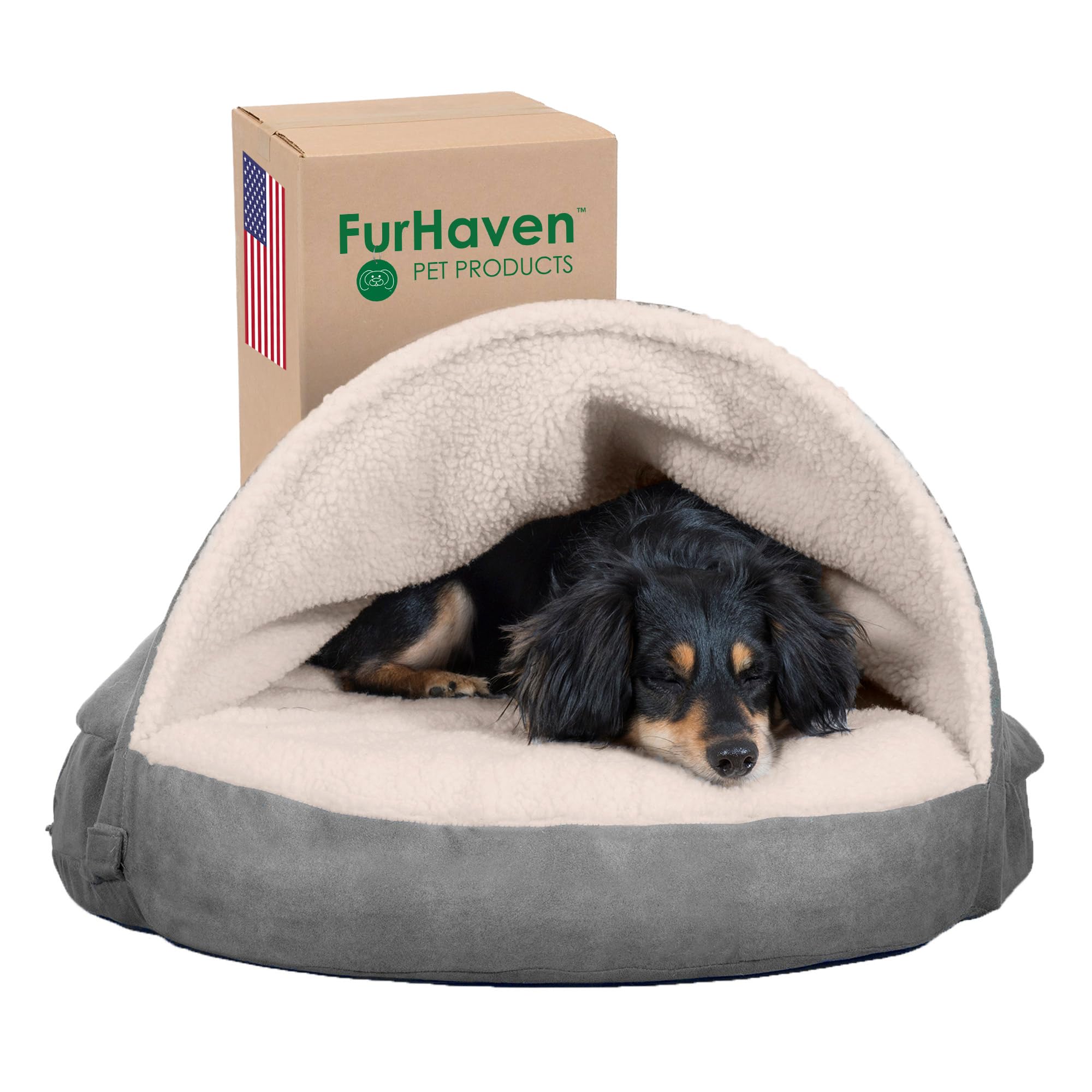 Furhaven 26 Round Cooling Gel Dog Bed for Medium/Small Dogs w/ Removable Washable Cover, For Dogs Up to 30 lbs - Sherpa & Suede 