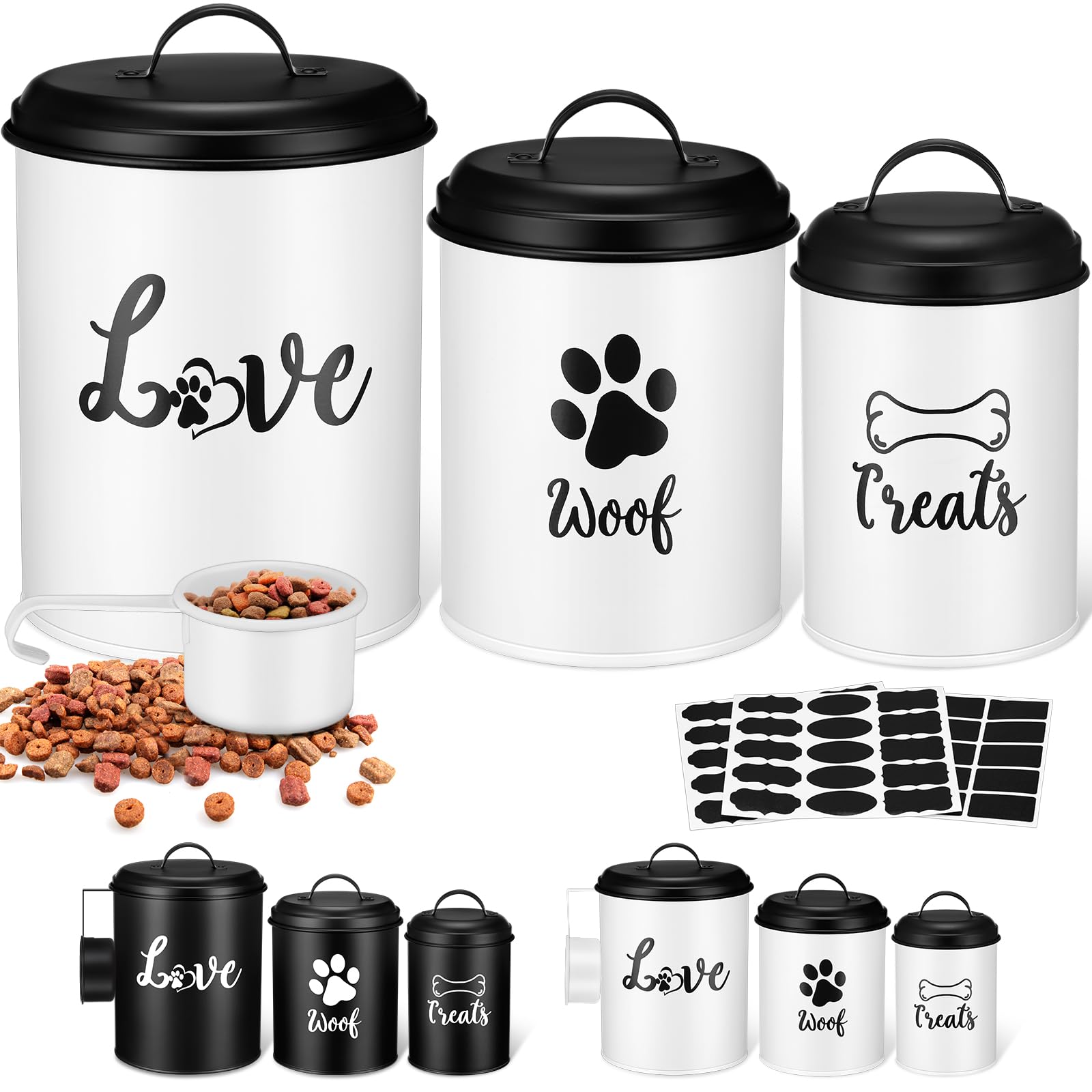 Teenyyou Dog Treat Containers Set of 3 with Bamboo Lids and Spoon Airtight Metal Dog Food Snack Jars with DIY Labels Big Pet Coo