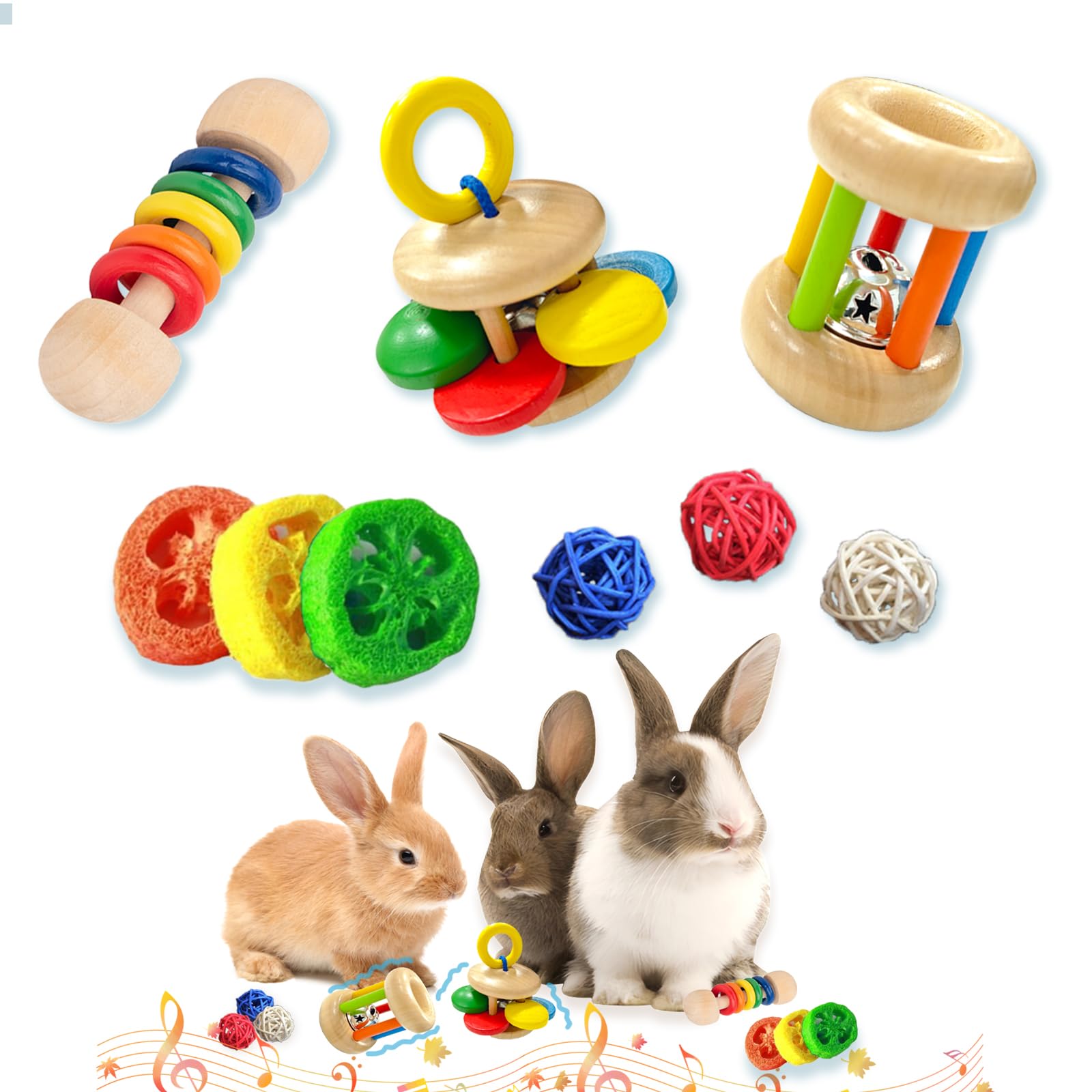Qwr 9Pcs Wooden Bunny Toys,Rabbit Toys For Bunnies Boredom,Safe Rabbit & Guinea Pigs Teeth Grinding Toy For Chinchillas, Hamster