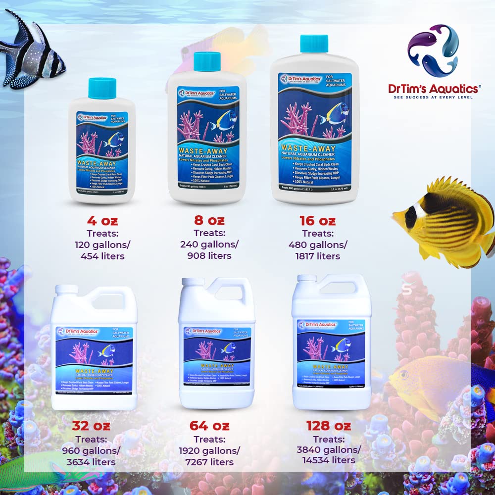 DrTim's Aquatics Saltwater Waste-Away - Natural Fish Tank & Aquarium Waste Management Solution for Dissolving Cleaning Organic S