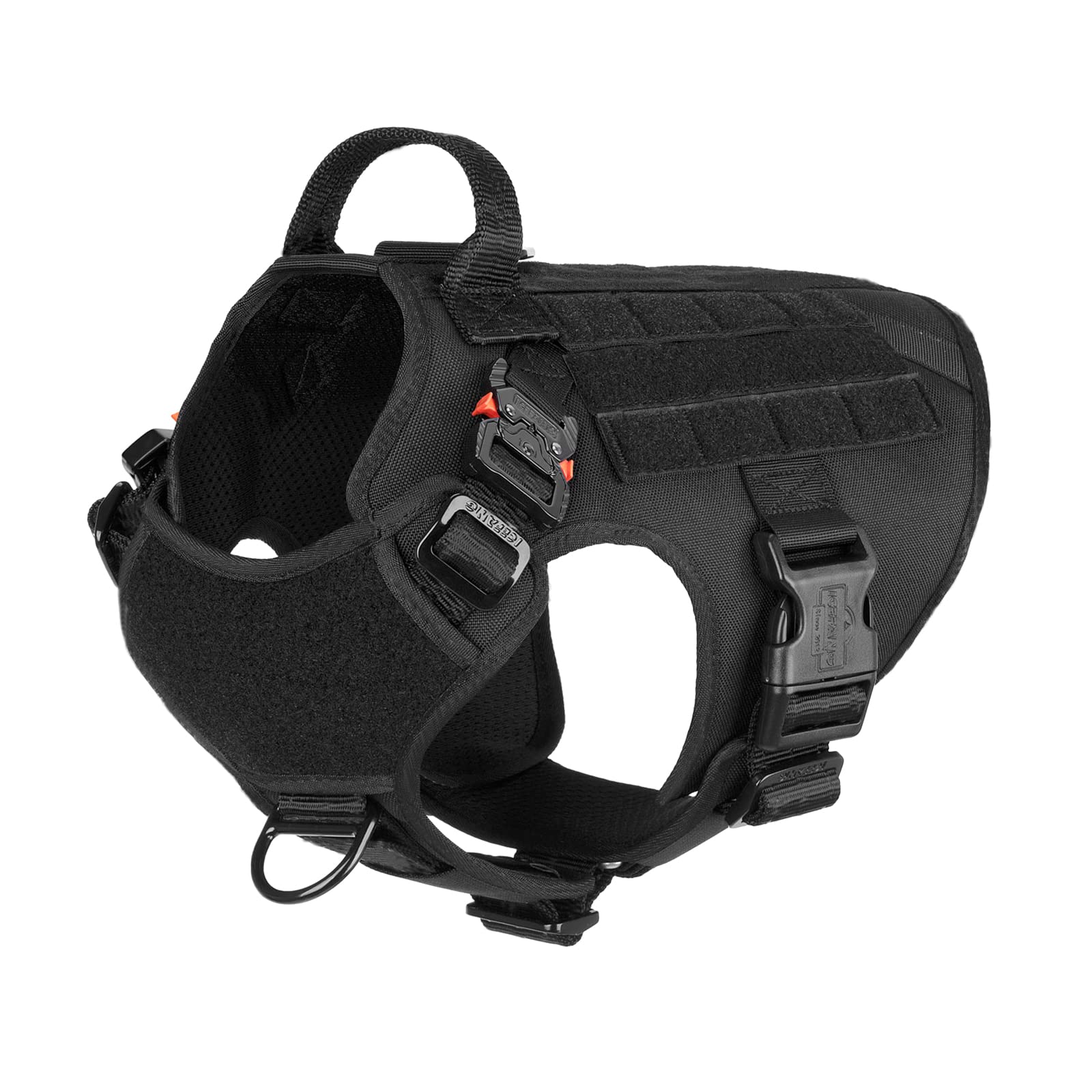Icefang Tactical Dog Harness ,Medium Size, 2X Metal Buckle,Working Dog Molle Vest With Handle,No Pulling Front Leash Clip,Hook And Loop Panel