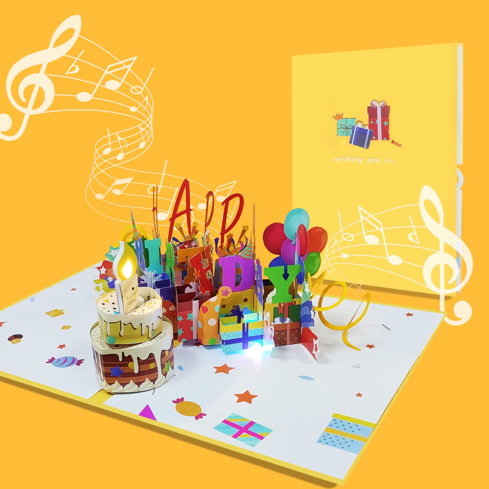 Birthday Card,Musical Birthday Cards With Light And Music, Blowable, 3D Birthday Popup Card,Birthday Card For Women- Plays Hit S