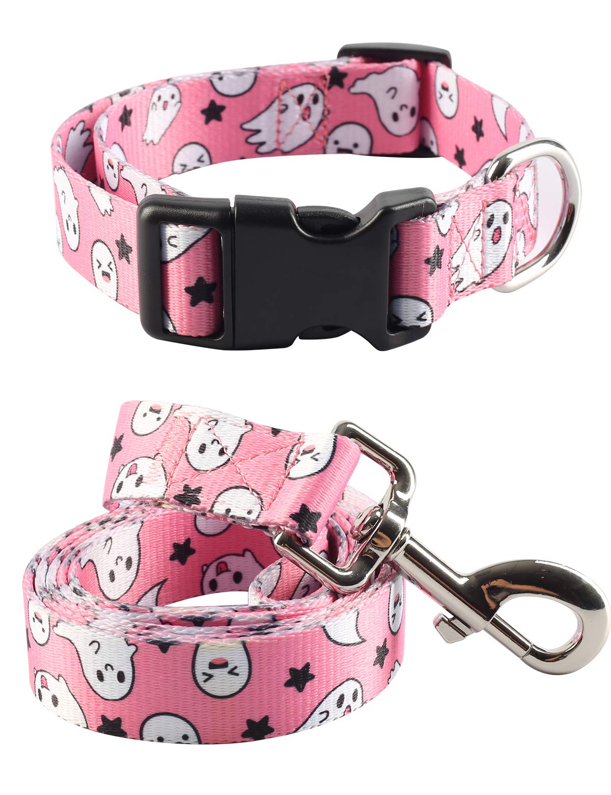 Impoosy2Pcs Dog Halloween Collar With Pet Ghost Leash Set Cat Gift Adjustable Dog Cute Collars For Small Medium Large Pets Dogs Cats (X-Lrge, Pink)