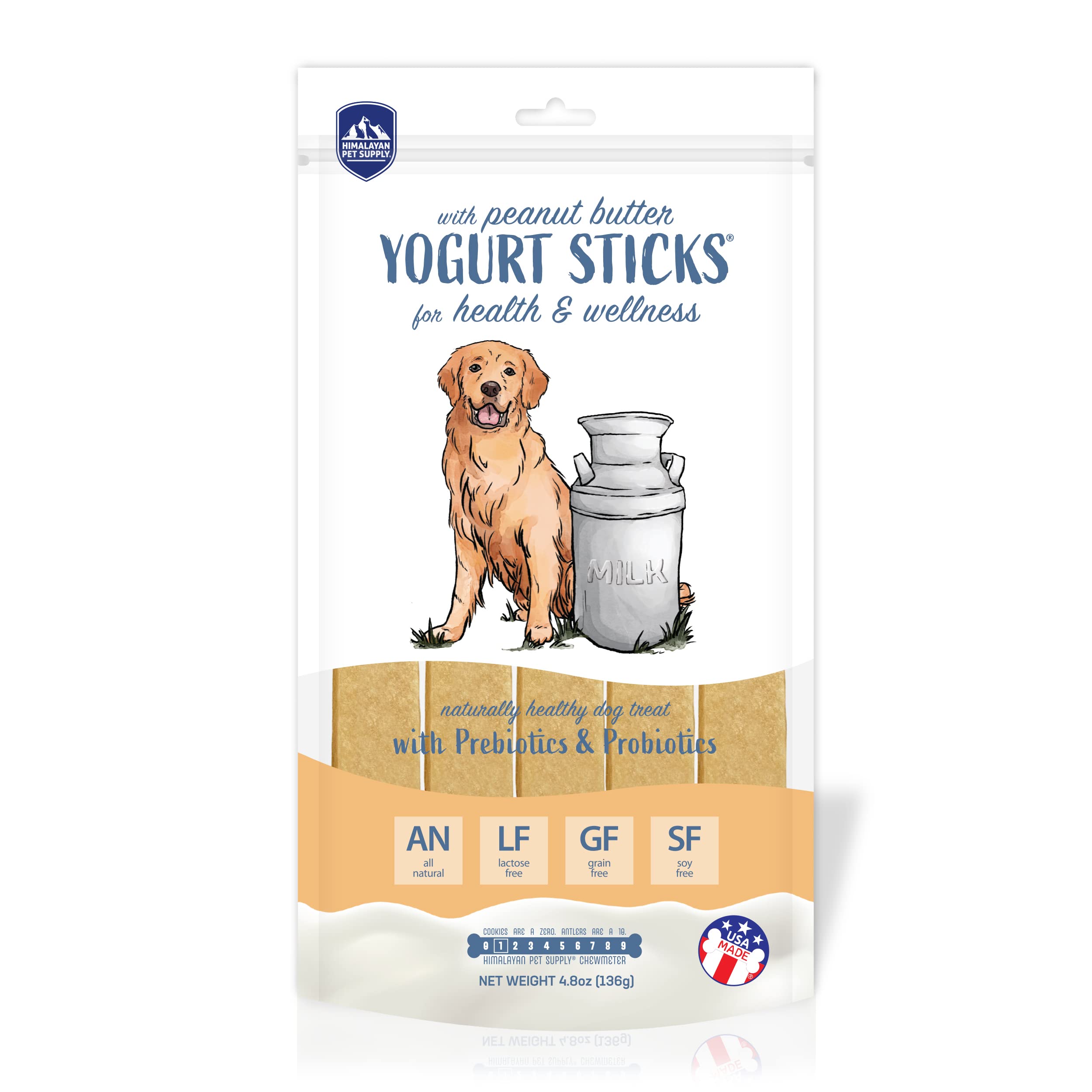Himalayan Dog Chew Yogurt Sticks, Peanut Butter Flavor, Protein Rich, Lactose Free, Gluten Free, 6 Count Pack