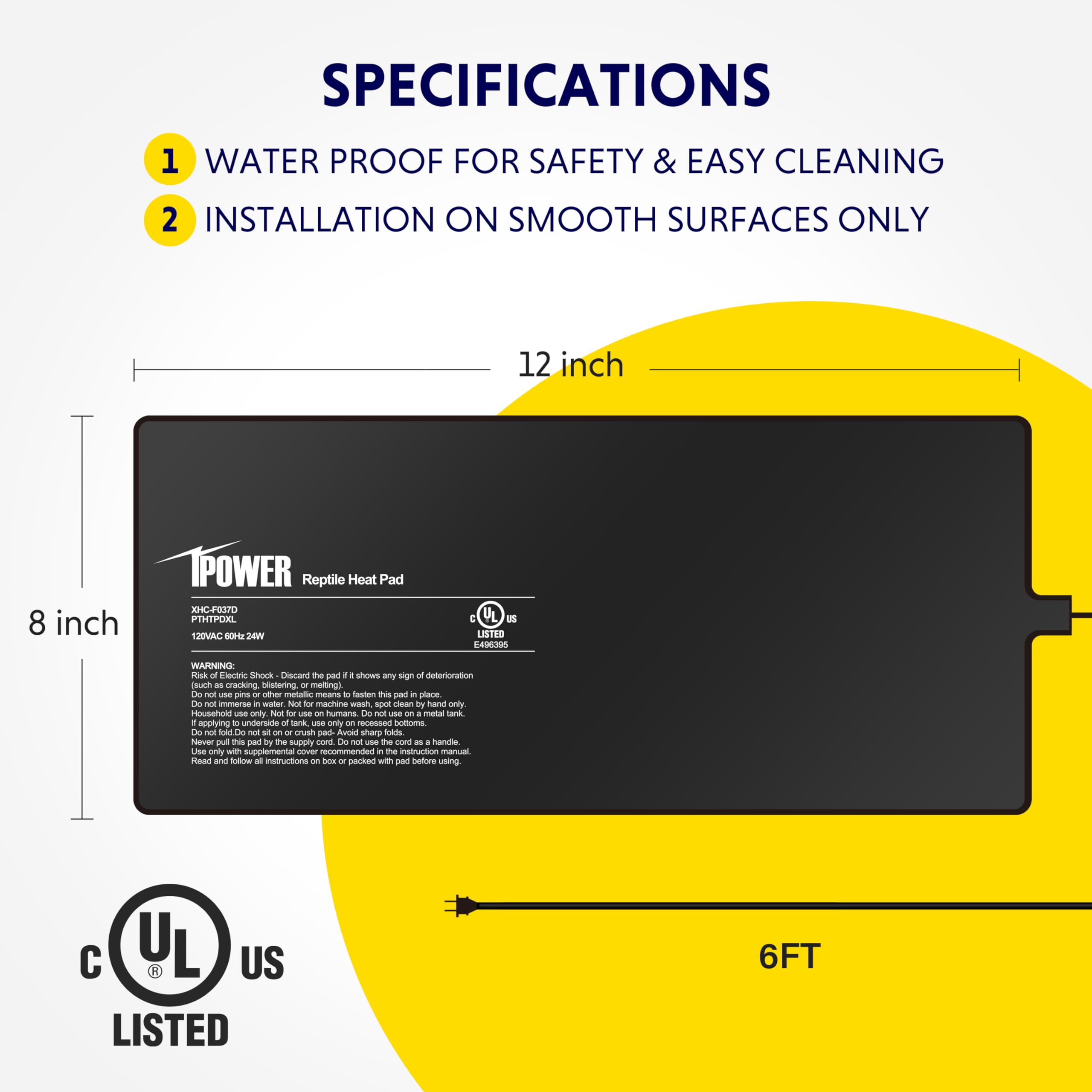 Ipower 8 By 18-Inch 24W Reptile Heat Mat, Lcd Digital Aquarium Thermometer, Under Tank Warmer Terrarium Heat Pad For Turtles Liz