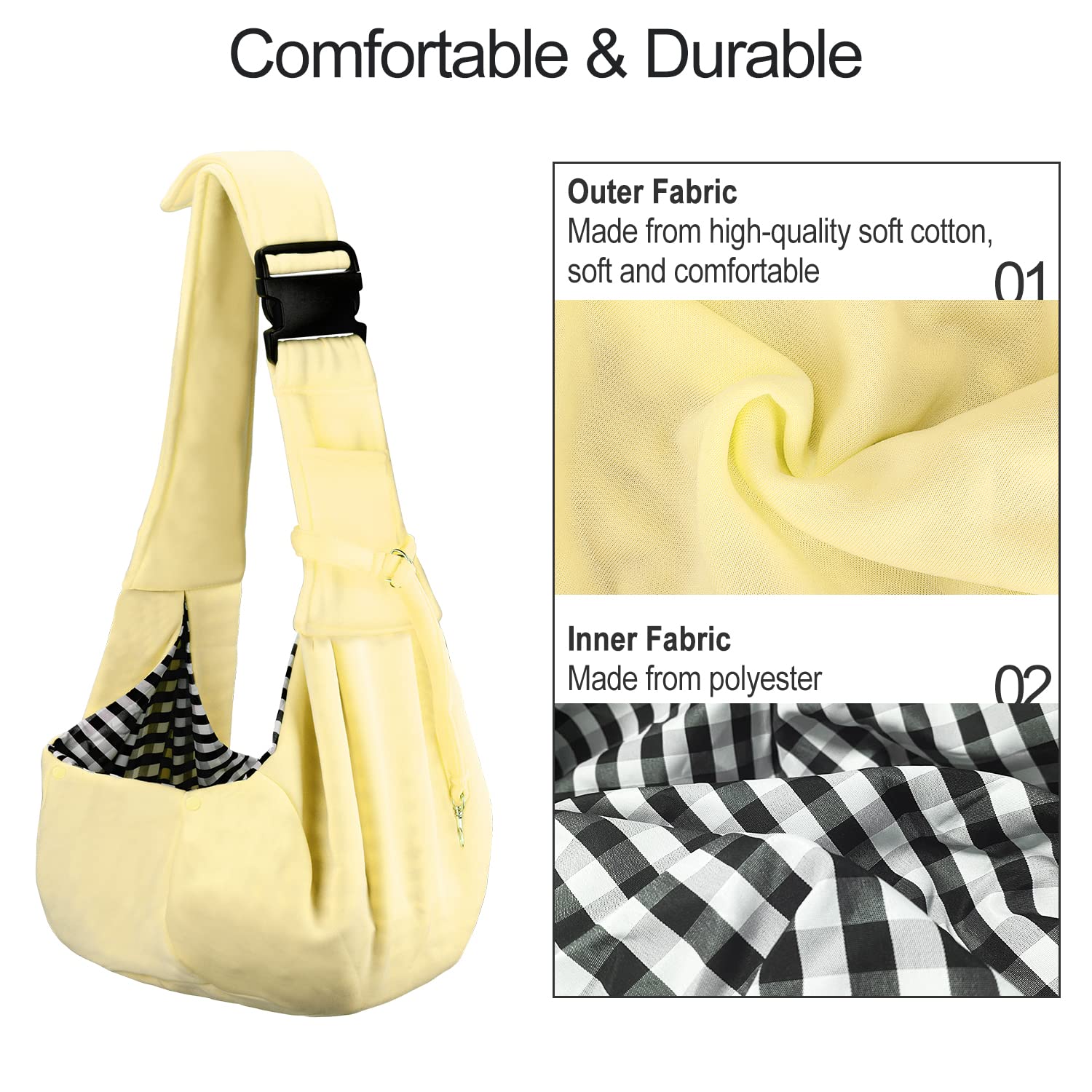 Petloft Reversible Dog Cat Sling Carrier, Small Dog Carrier, Adjustable Dog Sling, Hands Free Cross Body Carrier With Collar Hoo