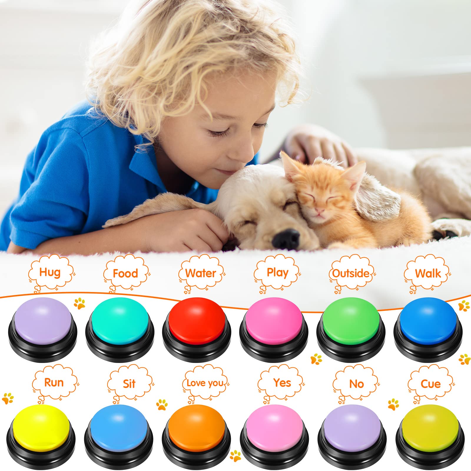 Chumia 12 Pcs Dog Buttons For Communication Dog Talking Voice Recording Buttons 30 Second Record & Playback Pet Speech Training Buzzers For Animal Office Home Game