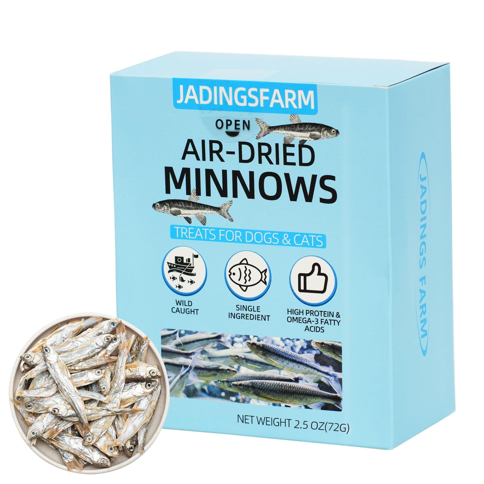 JADINGSFARM 2.5oz Natural Air-Dried Minnows Dog and Cat Treats, Grain-Free, High-Protein, Single-Ingredient Fish Snacks for Trai