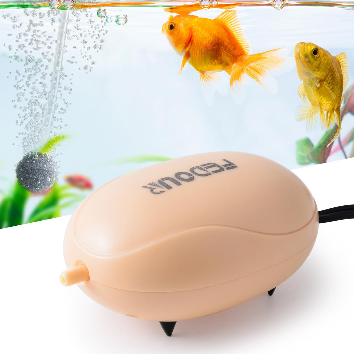 Fedour Mini Aquarium Air Pump, Quiet Fish Tank Oxygen Pump With Single Outlet, Adjustable Aquarium Air Bubbler With Complete Acc
