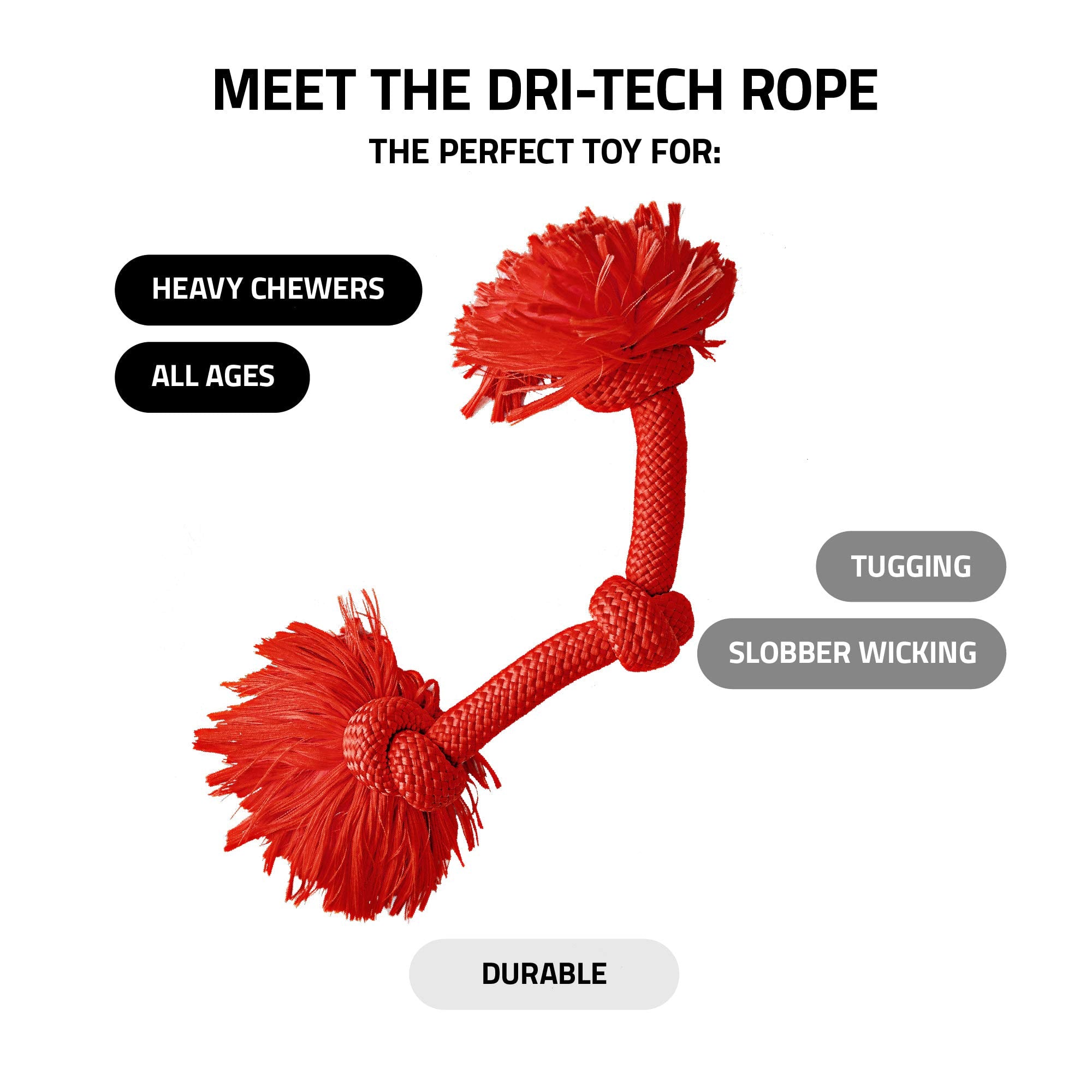 Playology Dri Tech Rope Dog Chew Toy For Large To X-Large Dogs 50Lbs & Up | Engaging, All-Natural Beef Scented Red Toy For Tough Chewers | Easy To Clean | Interactive And Non-Toxic