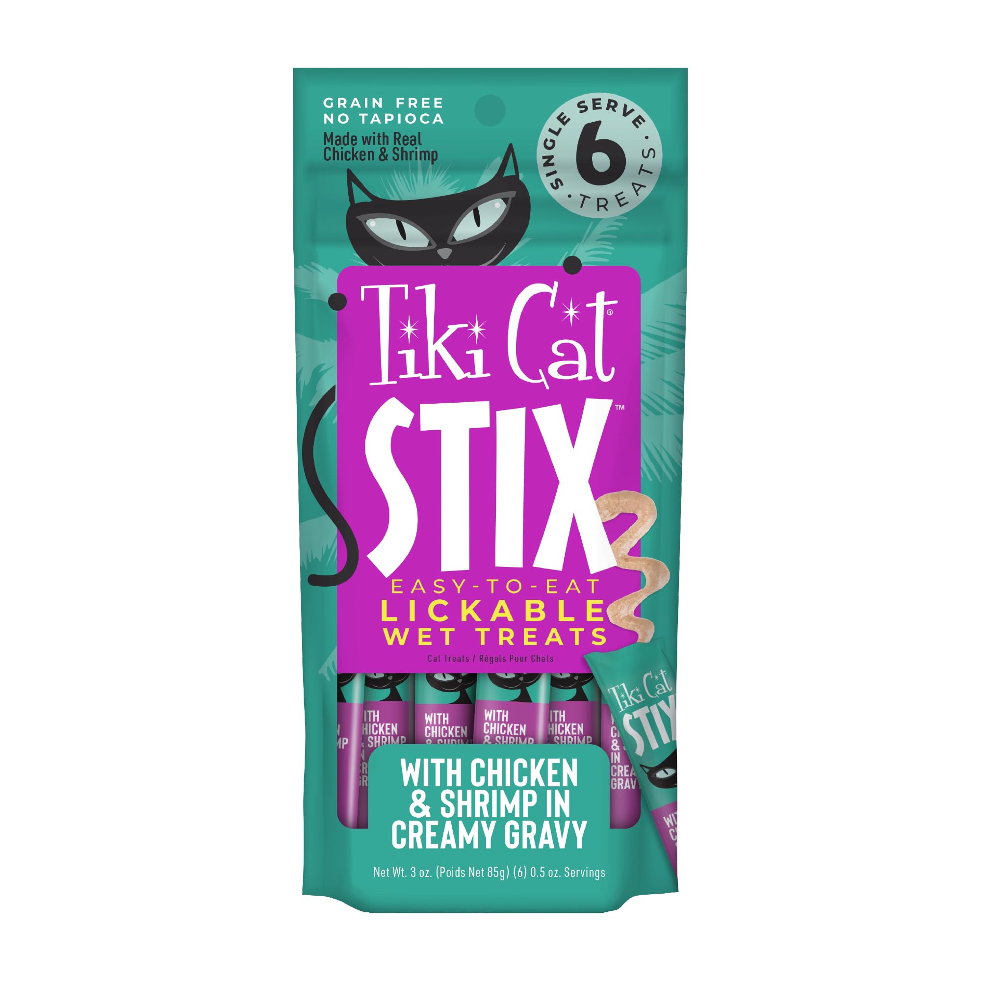 Tiki Cat Stix Mousse Treats, Single Serve Indulgent Lickable Treat or Dry Food Topper, Chicken and Shrimp in Creamy Gravy, 0.5 o