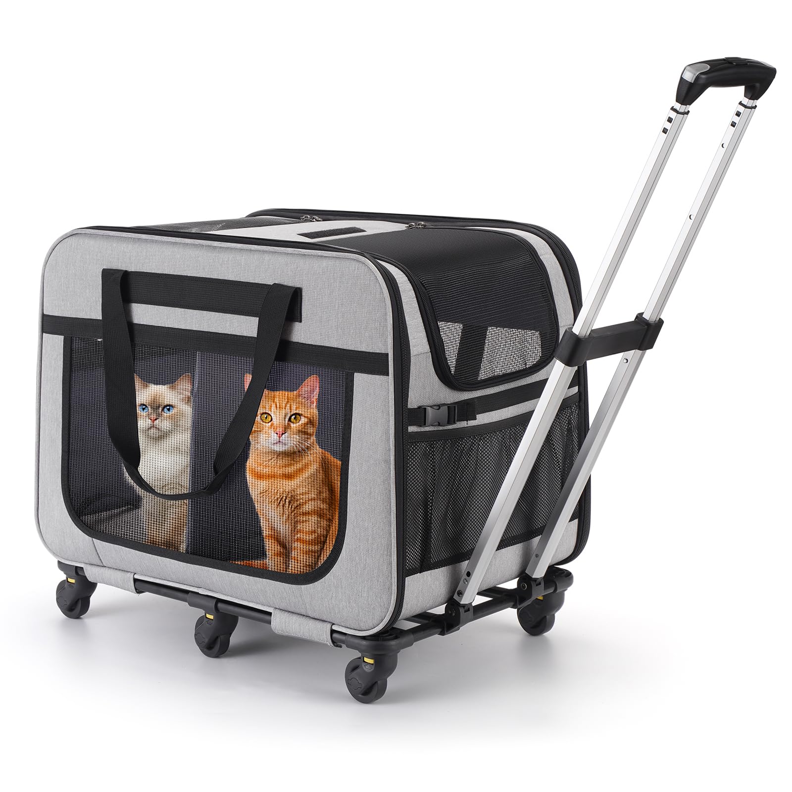 Hovono Extra Large Double Pet Carrier With Wheels For Small Dogs And All-Breed Cats, Cat Rolling Carrier For 2 Cats, Support Up 