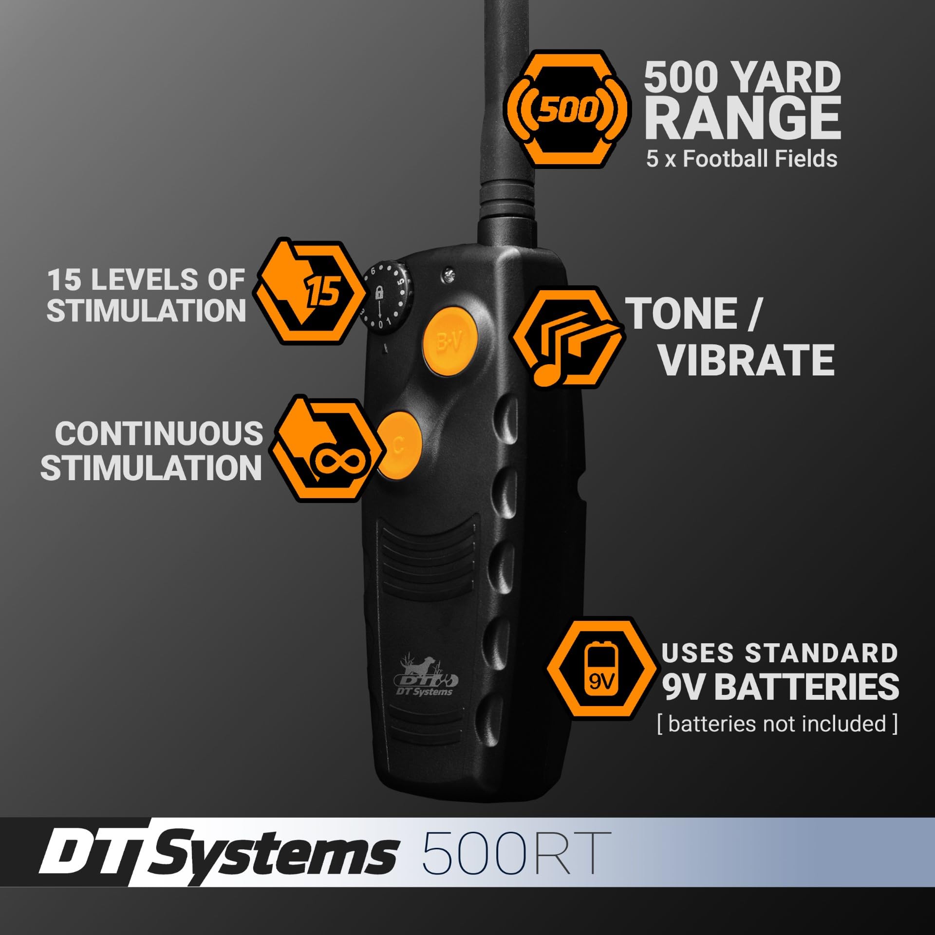 Dt Systems 500Rt Dog Training Collar With Remote - Waterproof Rechargeable E-Collar - 500 Yard Range - 15 Training Levels Vibrat