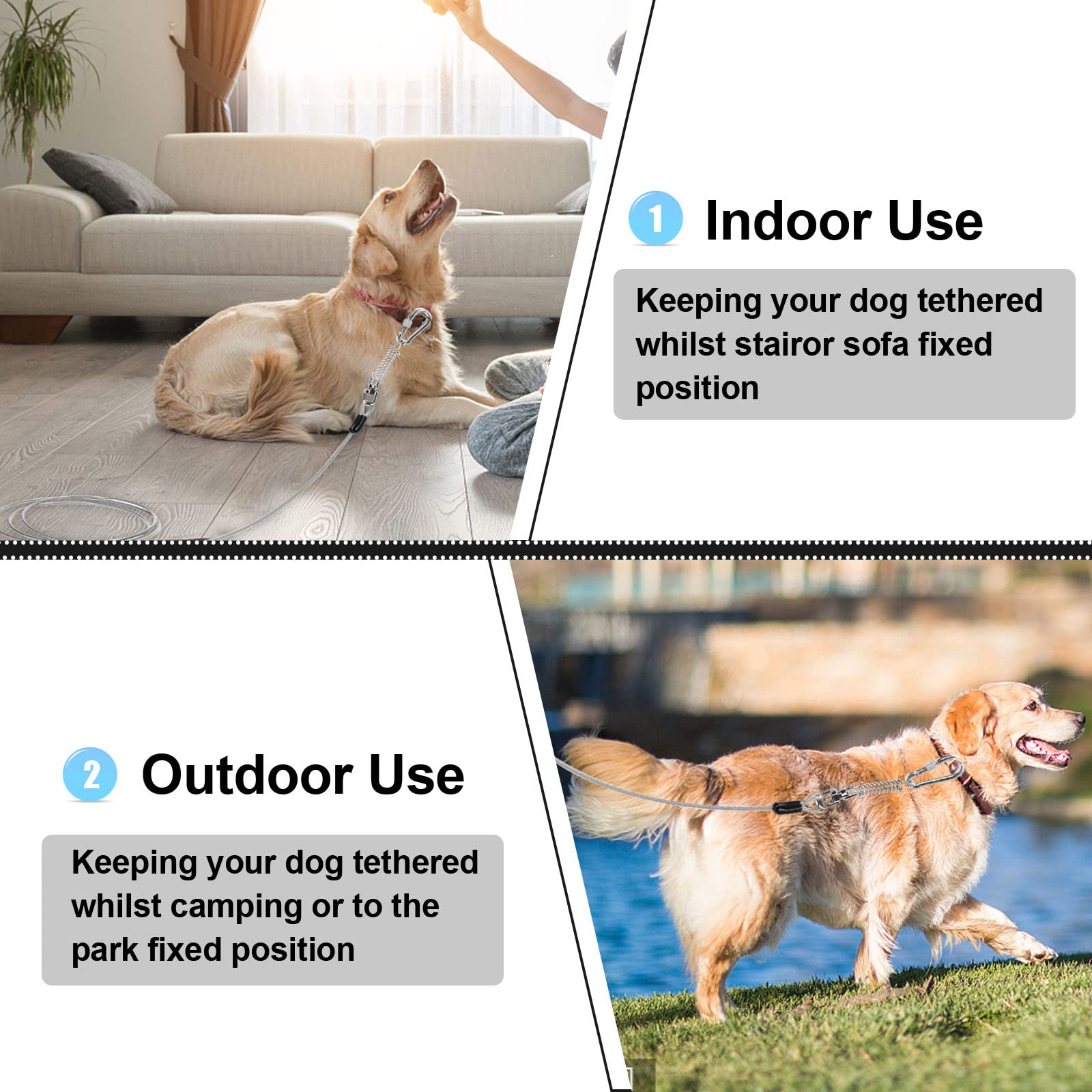 Jenico Dog Tie Out Cable, 10/15/20/30/40/50/70/100/150Ft Dog Runner Cable With Swivel Hook And Shock Spring, Dog Leash Run Tether For Yard Outdoor And Camping,For Small To Medium Pets Up To 500 Lbs