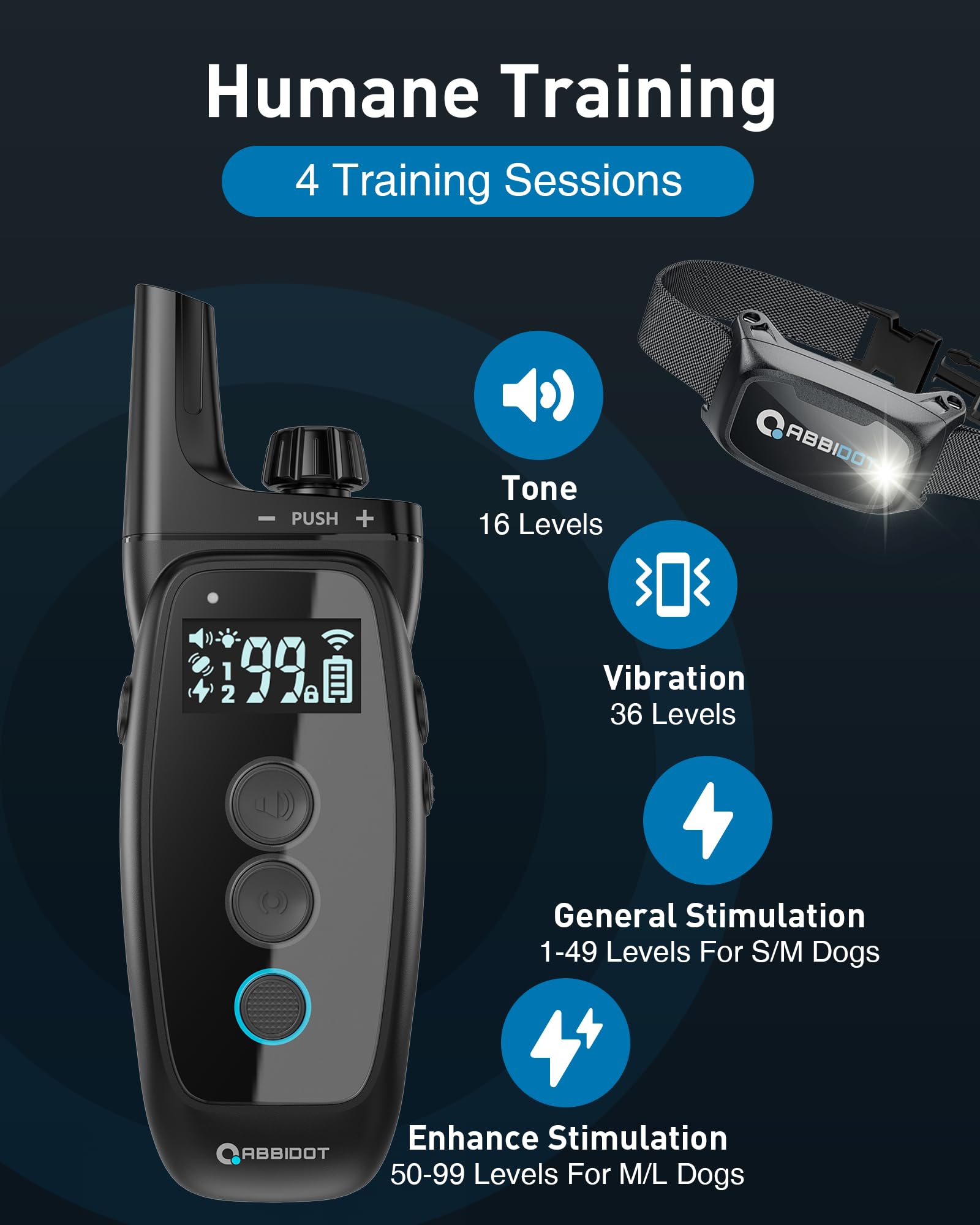 ABBIDOT 3300ft Dog Training Collar with Remote, Enhanced Safety Night Light and Stimulation Lock, Waterproof E Collar, Humane 4