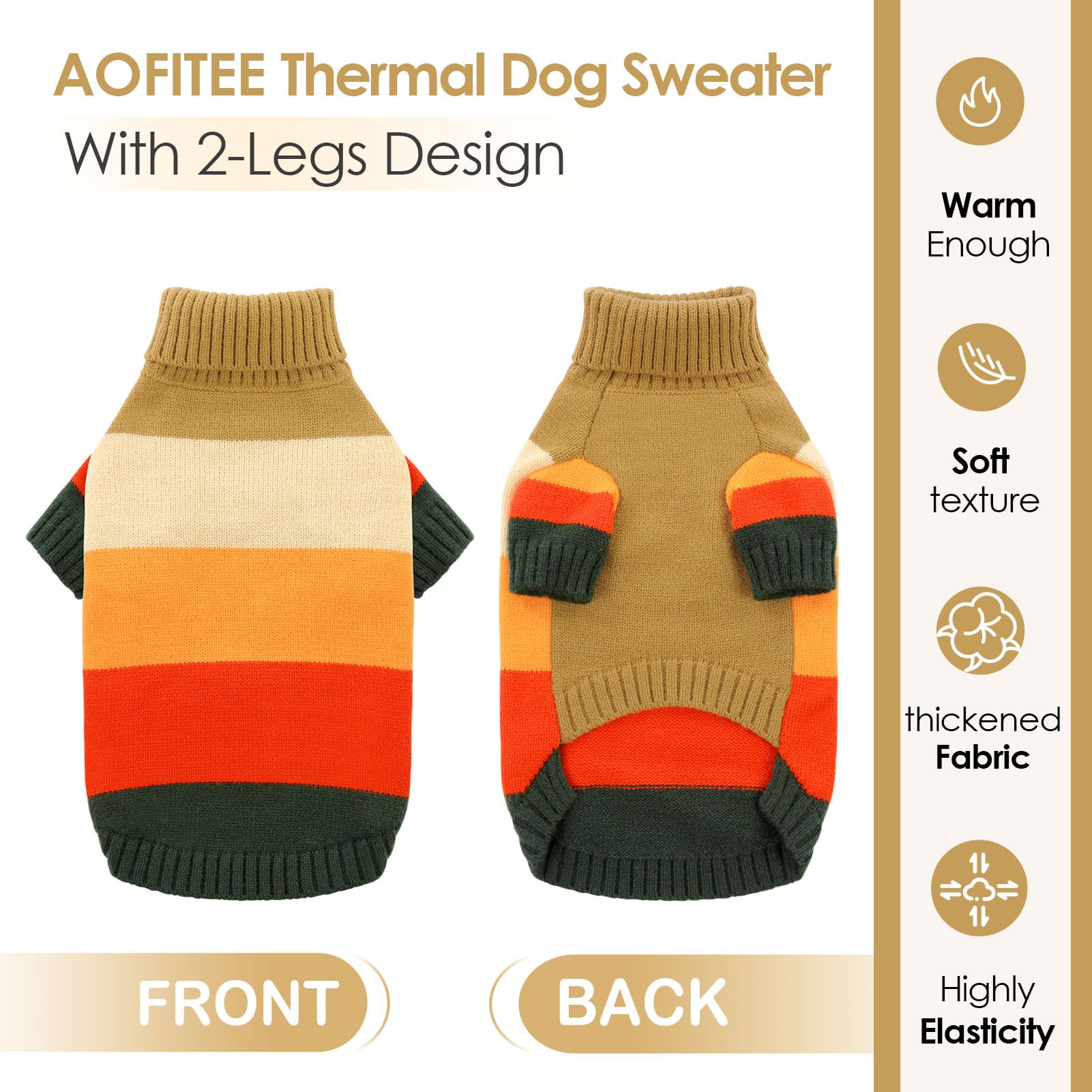 AOFITEE Medium Dog Sweater - Boys & Girls Turtleneck Fall Sweaters for Medium Sized Dogs - Brown Dog Pullover - Boston Terrier,