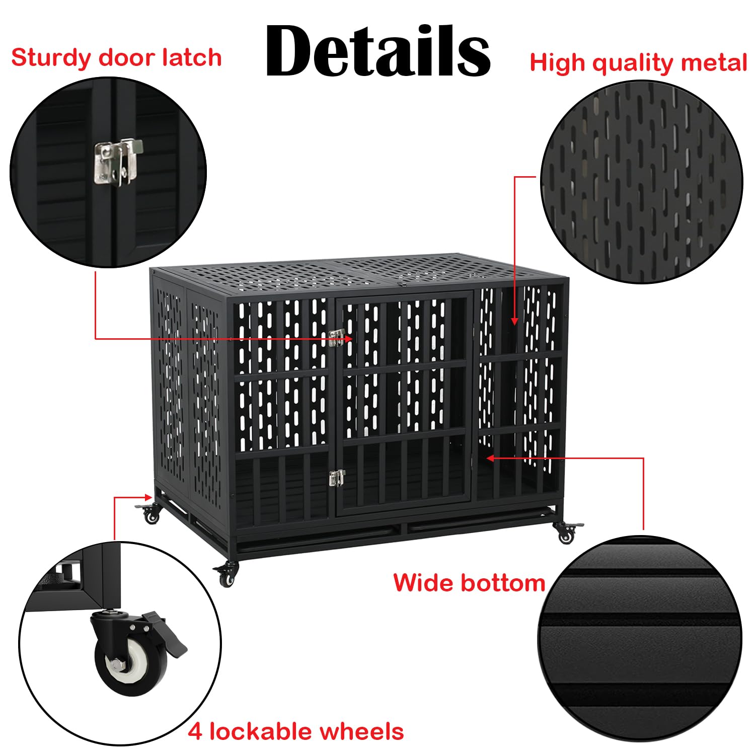 44 Indestructible Heavy Duty Dog Crate, High Anxiety Impact Chewproof Strong Cage for Medium Large Dogs, Double Door Indoor St