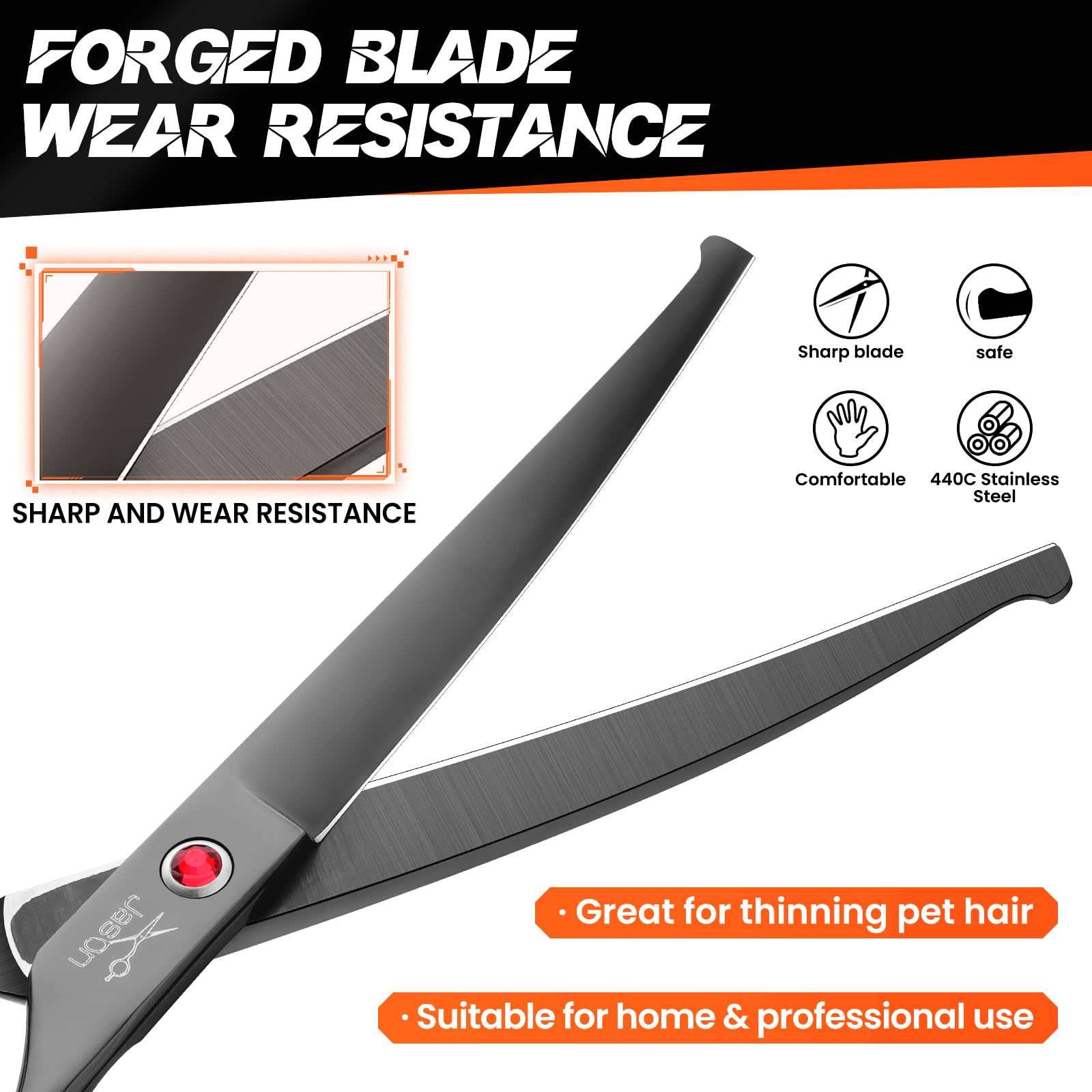 JASON 7.5'' Dog Grooming Shear - Professional Up-curved Scissor with Round Tips Japanese Stainless Steel Hair Scissor for Dogs,