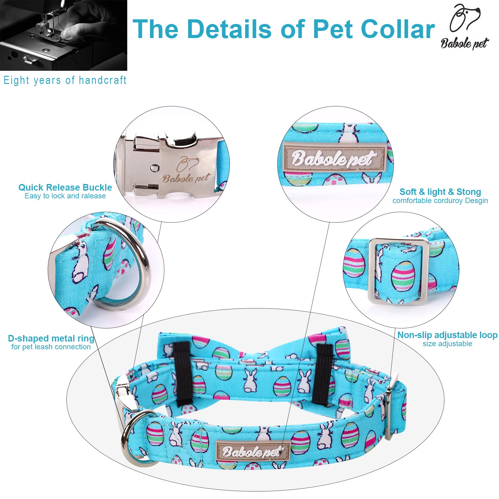 2023 New Dog Collar Easter Gift With Bow Tie-Babole Pet, Rabbit Egg Male Dog Collar With Safety Metal Buckle Adjustable Puppy Collars For Small Medium Large Boy & Girl Dog,Xl-Neck 16'-26'
