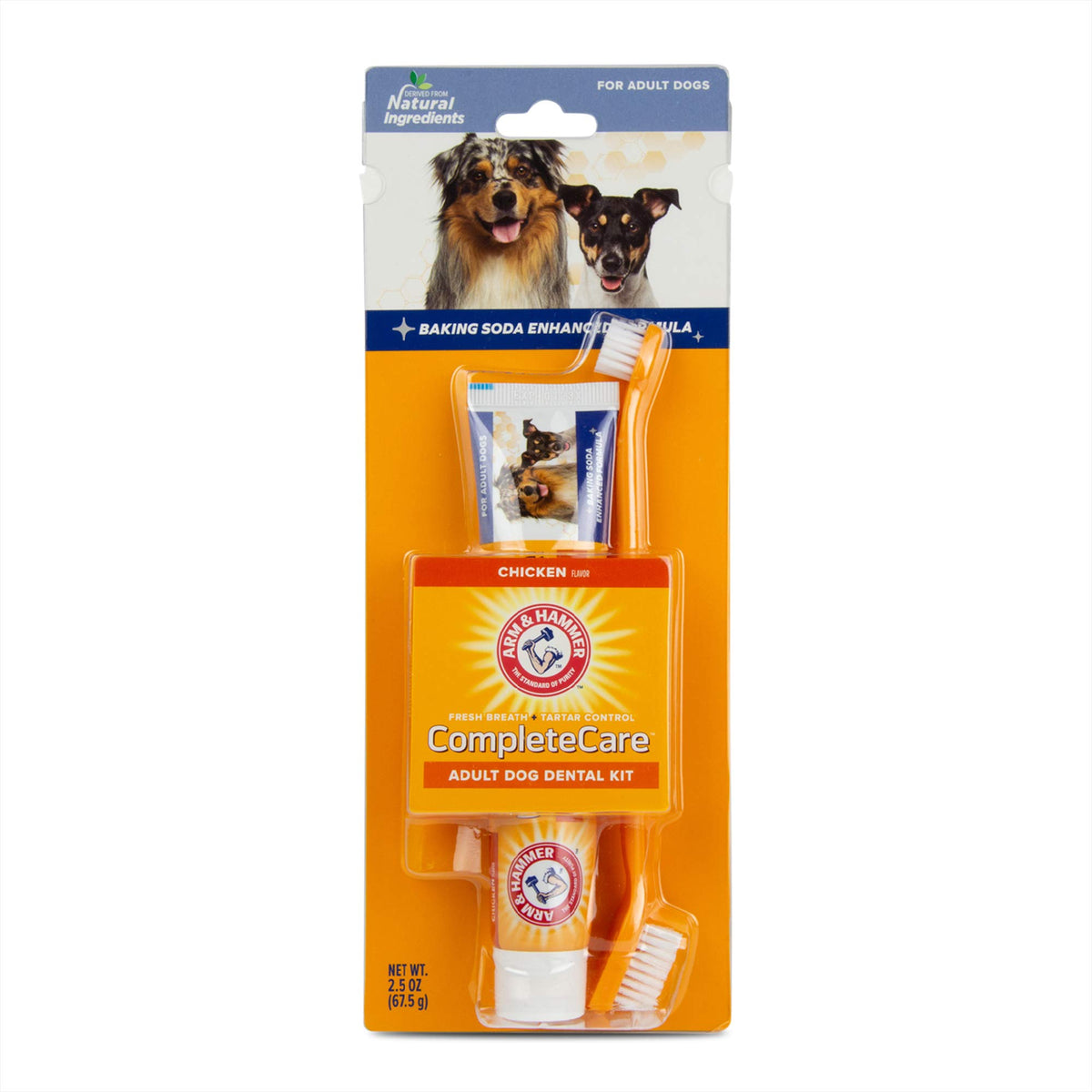 Arm & Hammer Complete Care Dog Dental Kit | 2.5 Oz Chicken Flavor Enzymatic Dog Toothpaste, Toothbrush, & Finger Brush | Baking Soda Enhanced Formula For Fresh Breath And Tartar Control