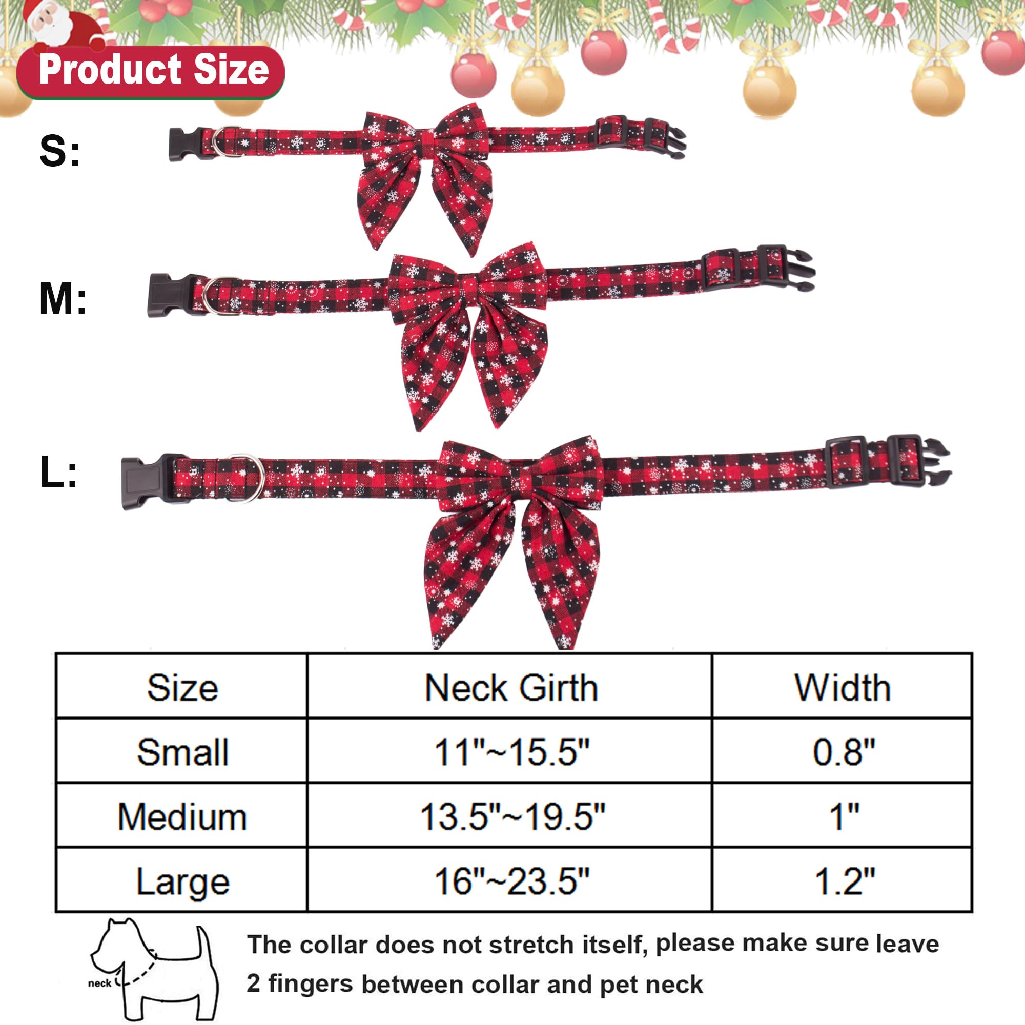 Adoggygo Christmas Dog Collar With Bow, Adjustable Cotton Red Bowtie Dog Christmas Collars For Large Dogs Pets (Large, Black & Red)
