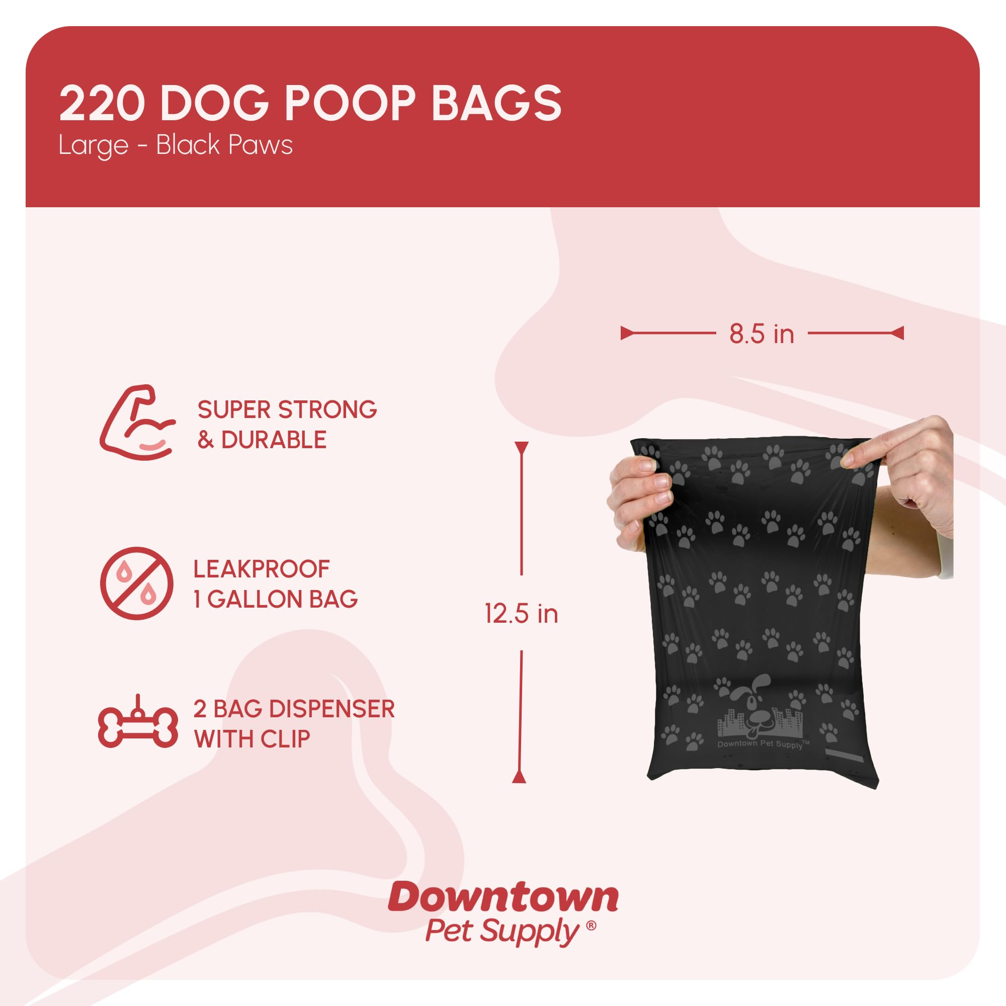 Downtown Pet Supply Poop Bags For Dogs With Dispenser, 220 Count - Leak-Proof Dog Waste Bags And Bone-Shaped Dog Poop Bags Holde