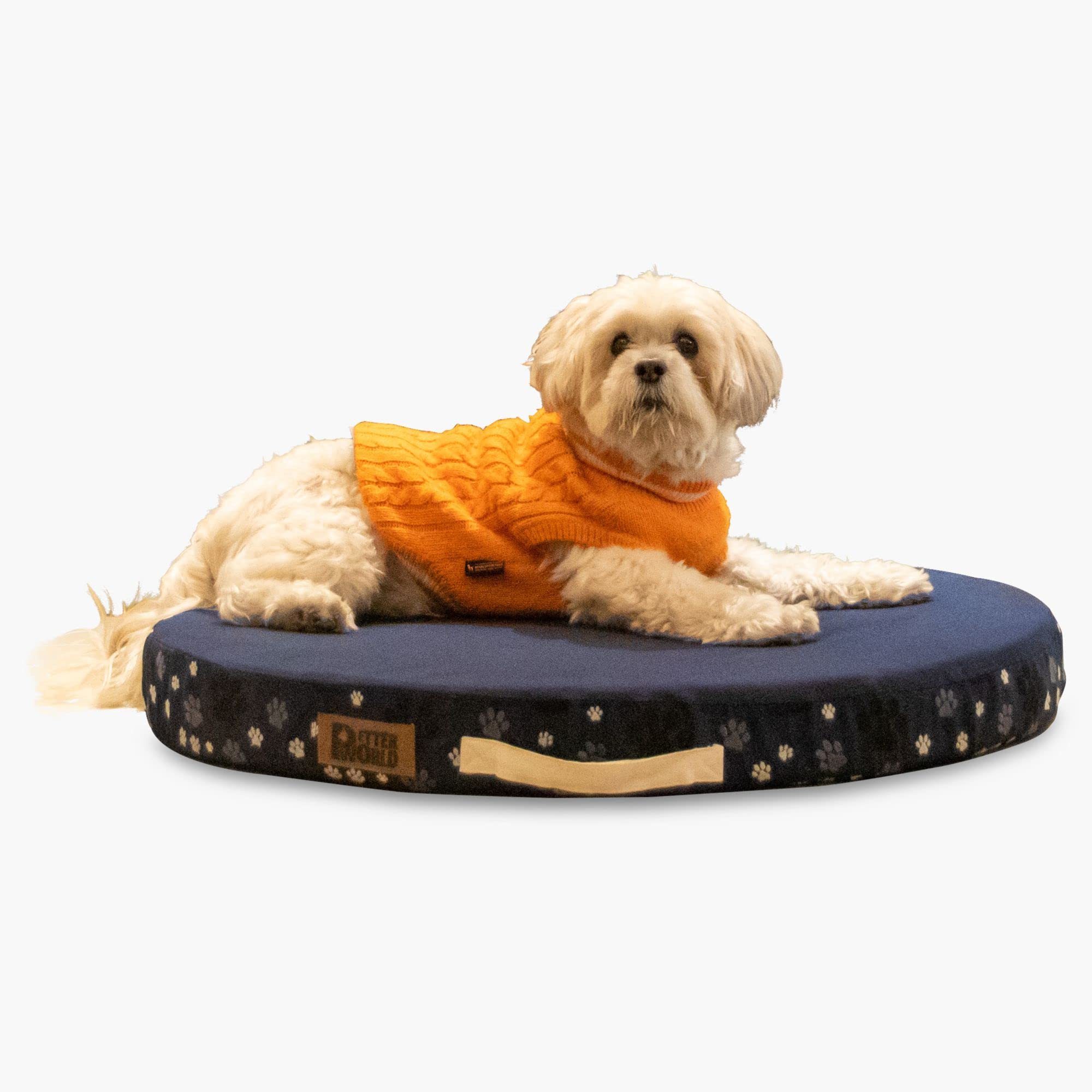 PETTER WORLD All Weather Orthopedic Round Flat Foam Outdoor Mattress Bed for Dogs & Cats with Thick & Durable Washable Cover (En