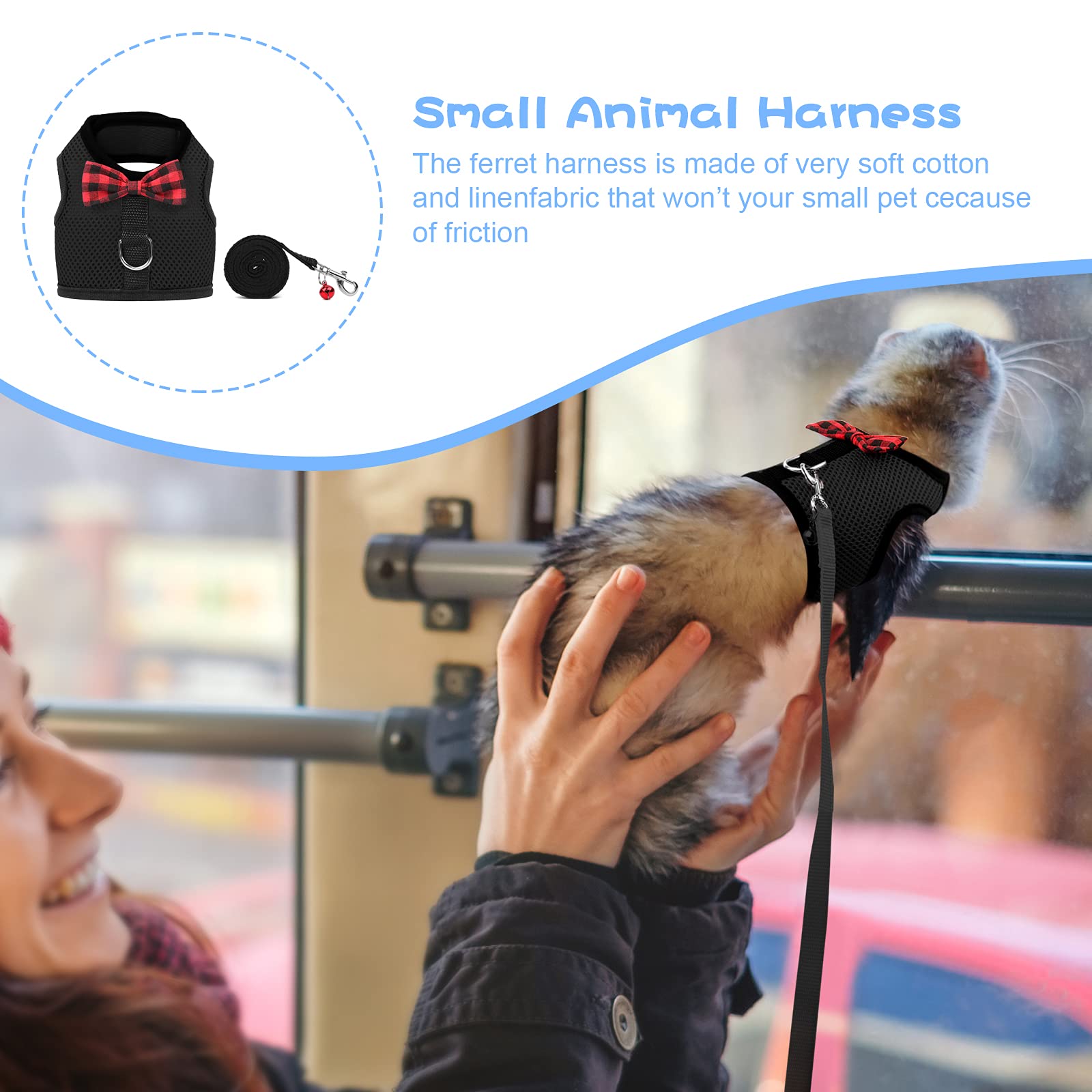 Rypet Animal Harness And Leash - Soft Mesh Pet Harness With Safe Bell, No Pull Comfort Padded Vest For Small Pet Black S