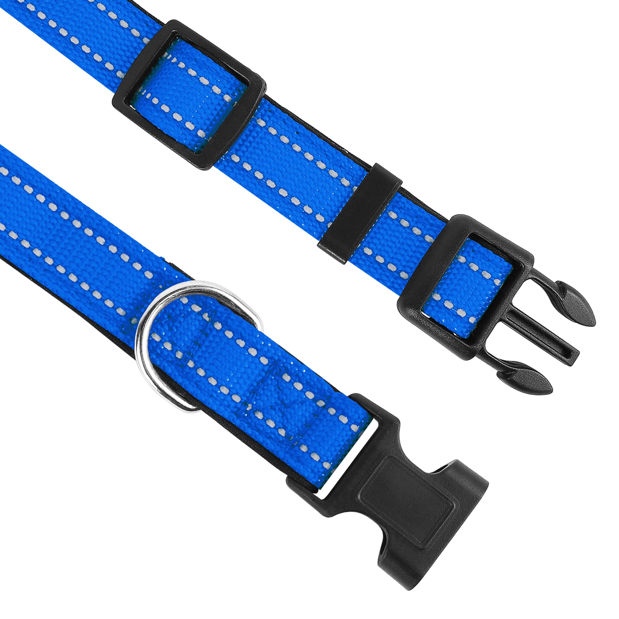 Pwod Reflective Dog Collar, Adjustable Soft Neoprene Padded Nylon Pet Collars With Buckle For Large Dogs, Navy Blue,L