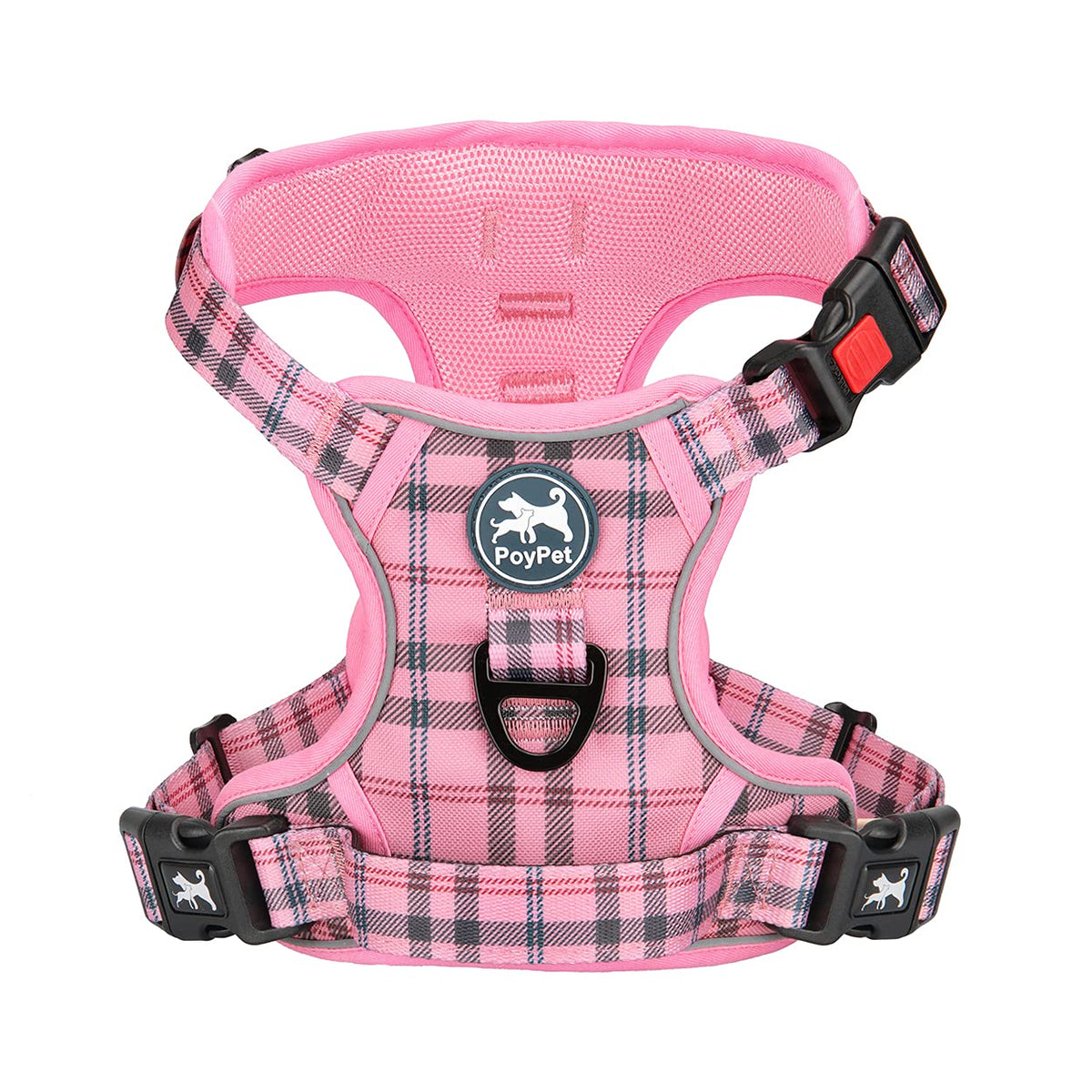 Poypet No Pull Dog Harness, Reflective Adjustable No Choke Pet Vest With Front & Back 2 Leash Attachments, Soft Control Training