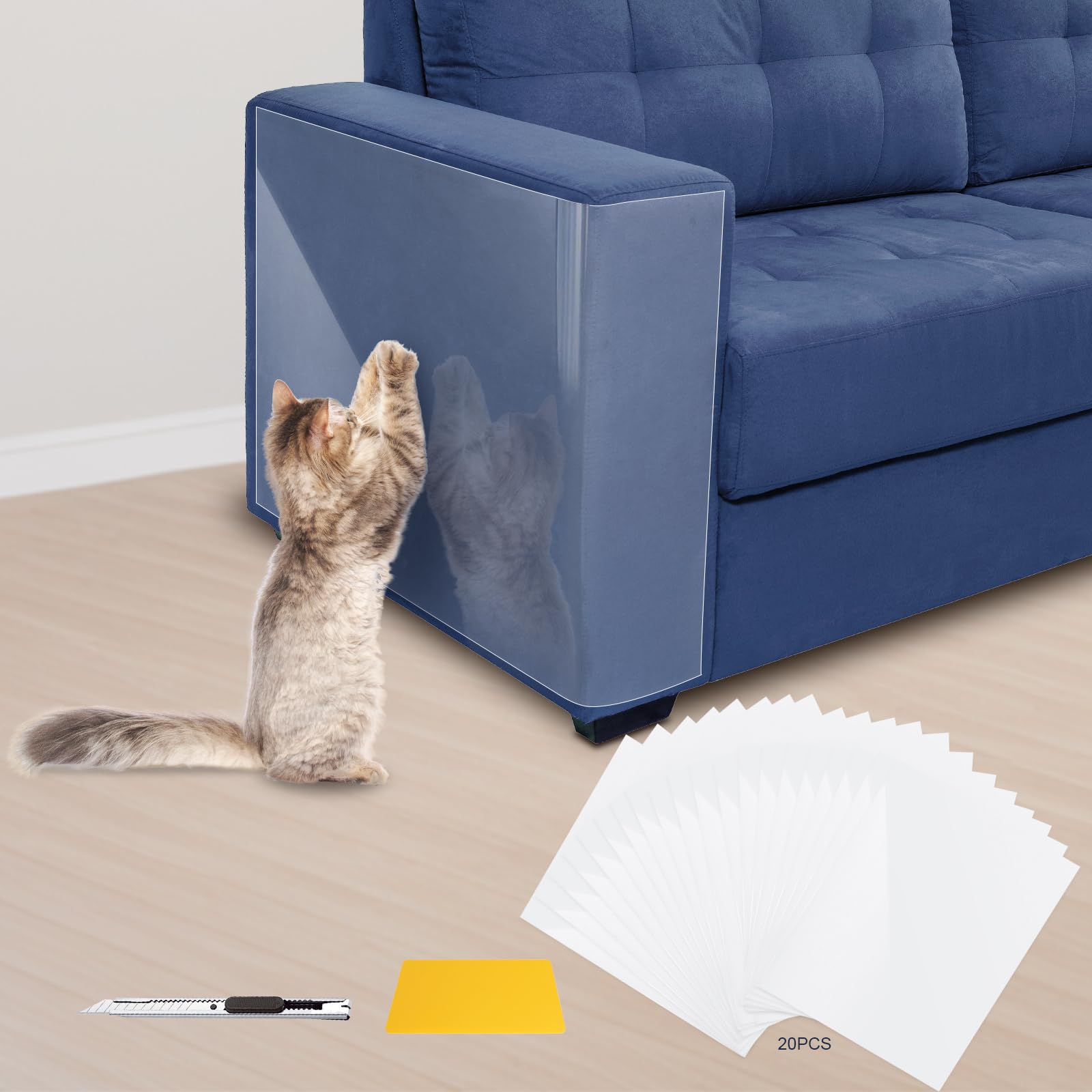 Eunice Cat Scratch Furniture Protectort, 17 X 11.8 In 20 Pack Couch Protector From Cat Claws,Self-Adhesive Tape For Furniture - 