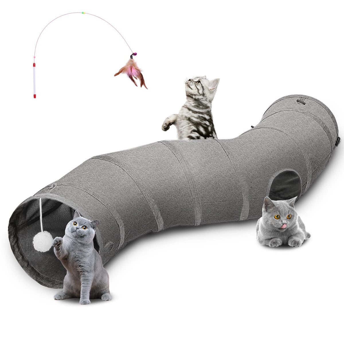 Ownpets Cat Tunnel Sturdy Oxford Fabric Cat Tunnel Toy, S-Shape Collapsible Cat Tunnels For Indoor Cats,Interactive Peek Hole Pe