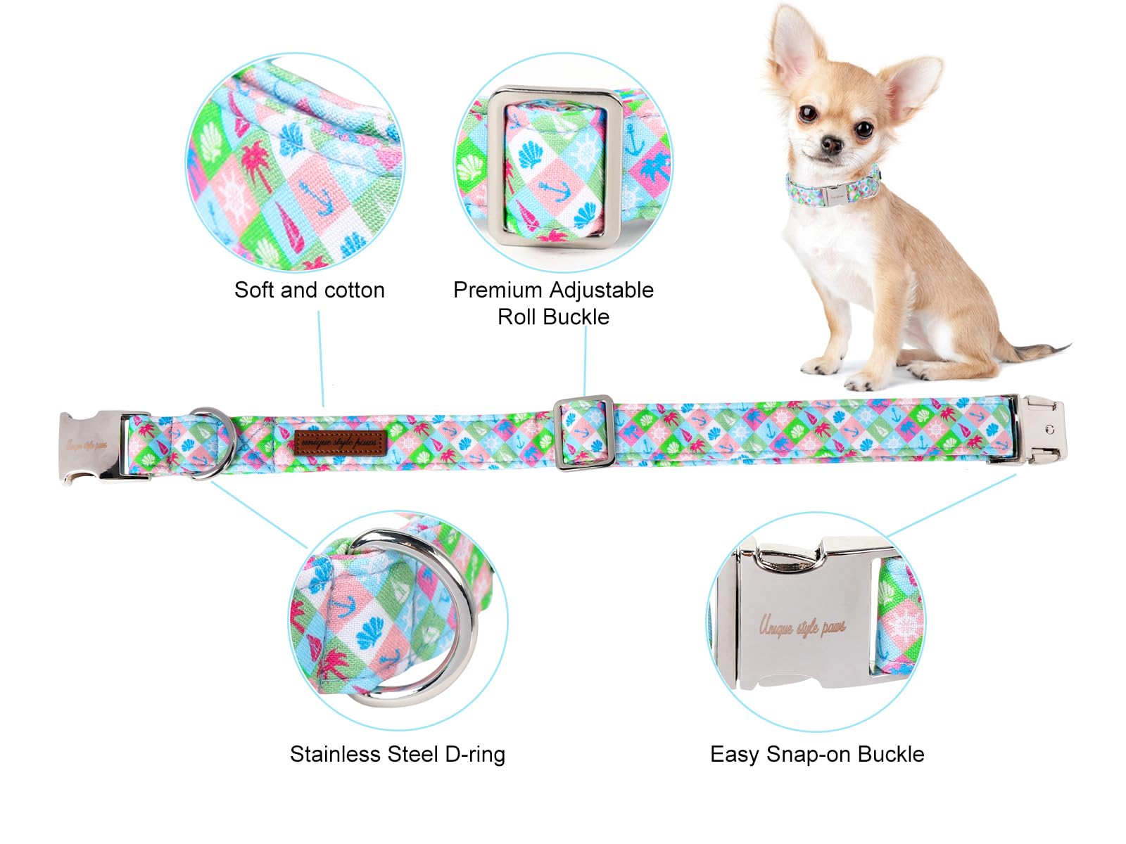 Unique Style Paws Summer Dog Collar, Cotton Girl Dog Collar With Boat Pattern, Comfy&Breathable Puppy Collar For Dog Gifts