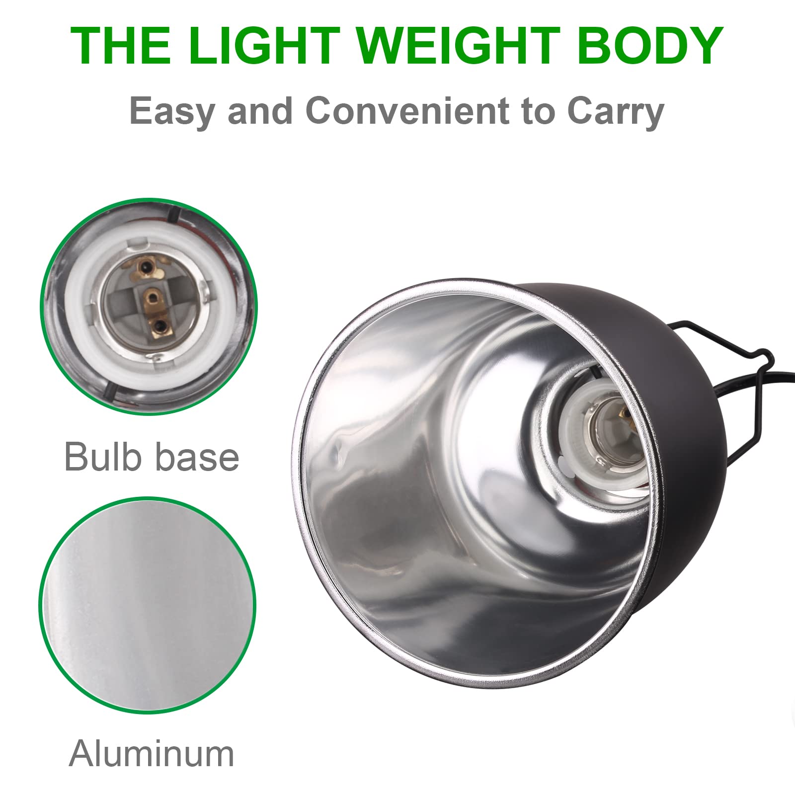 Aiicioo Reptile Light Fixture - Deep Light Dome 5.5Inch Uvb Reptile Heat Lamp Reptile Light Fixture Max 100W Tortoise Leopard Ge