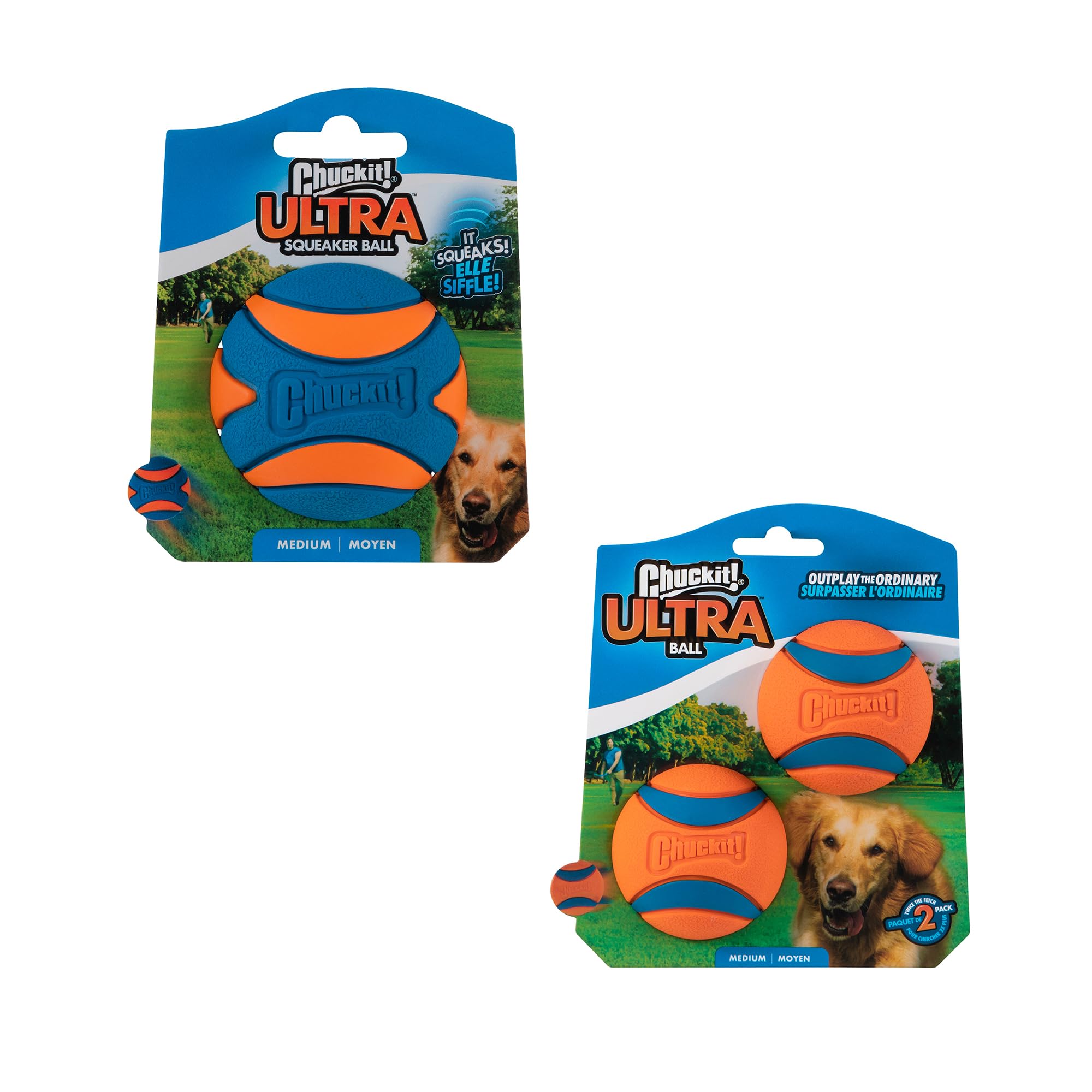 Chuckit! Ultra & Squeaker Ball Dog Toy - Medium Bouncy Fetch Balls for Dogs 20-60 lbs - Made from Durable Rubber - Floating Wate