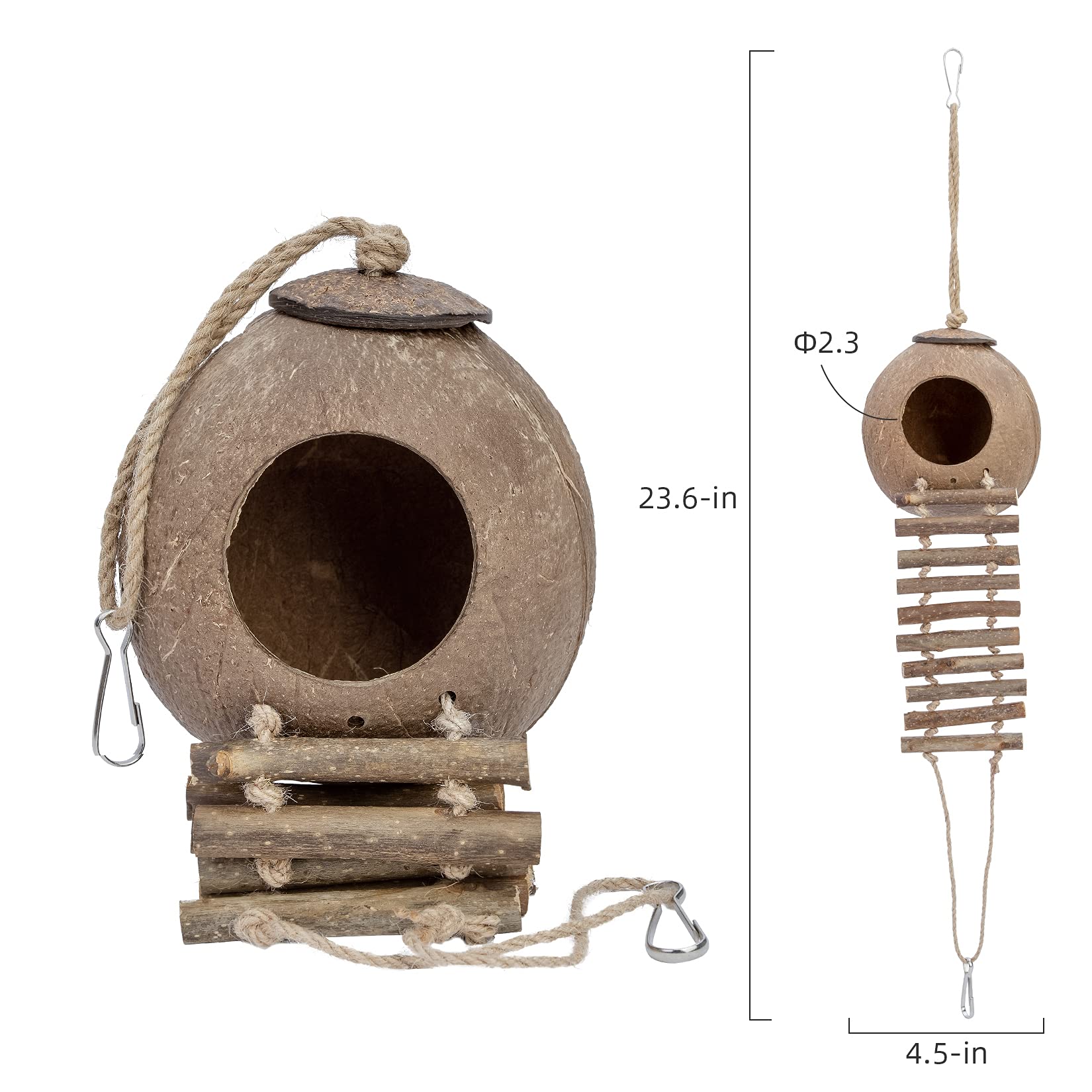 Niteangel Natural Coconut Hamster Hideaway With Ladder, Bird And Small Animal Toy (House With Ladder, Smooth Surface)