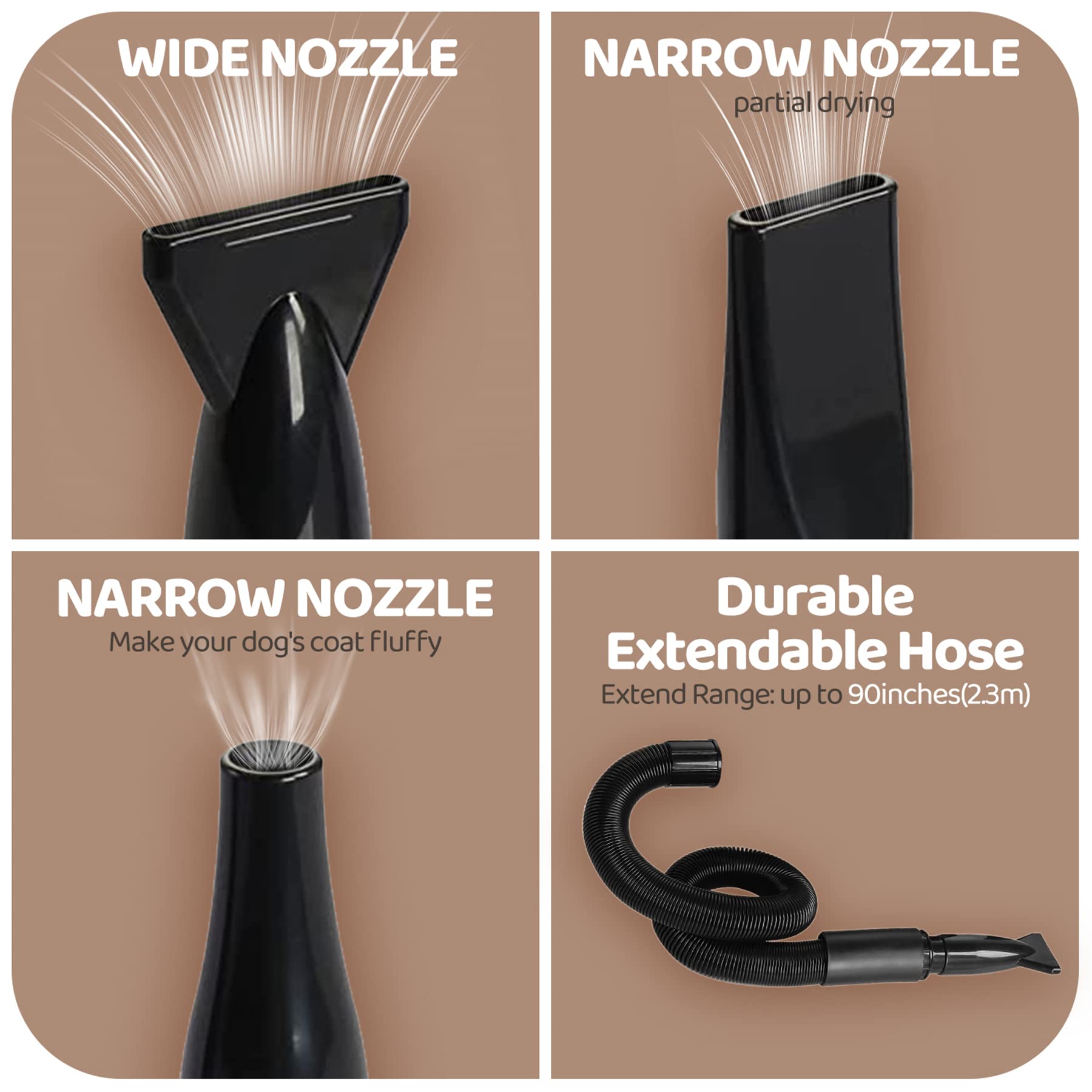 Display4Top Dog Dryer,2400W Dog Blow Dryer,3.2Hp Speed Adjustable Heat Temperature Dog Hair Dryer,High Velocity 3 Different Nozzles Dog Blower Grooming Dryer,Adjustable Temperature Pet Dryer