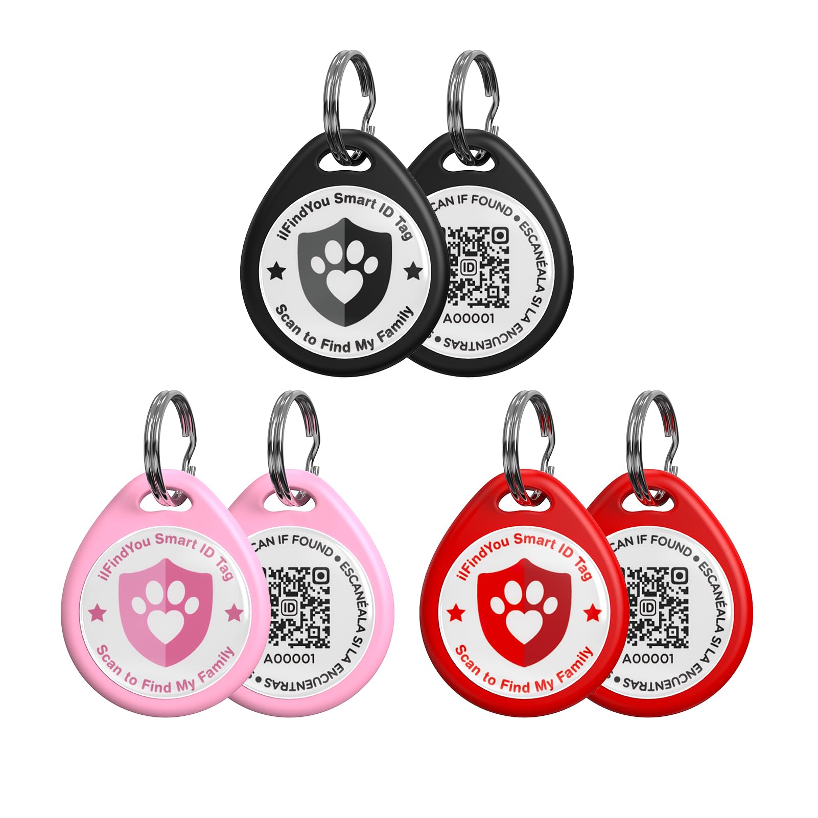Ilfindyou 3 Pack Dog Tags Personalized, Qr Code Pet Id Tags For Dog Collar, Online Profile, Scan Location Alerts, Black,Pink,Red