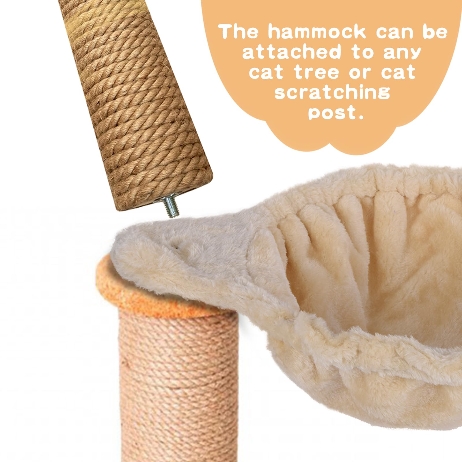 Beige Cat Hammock, Extra Large (12.4''), Cozy Hammock With Deep Basket, Attachment Design For Cat Tower